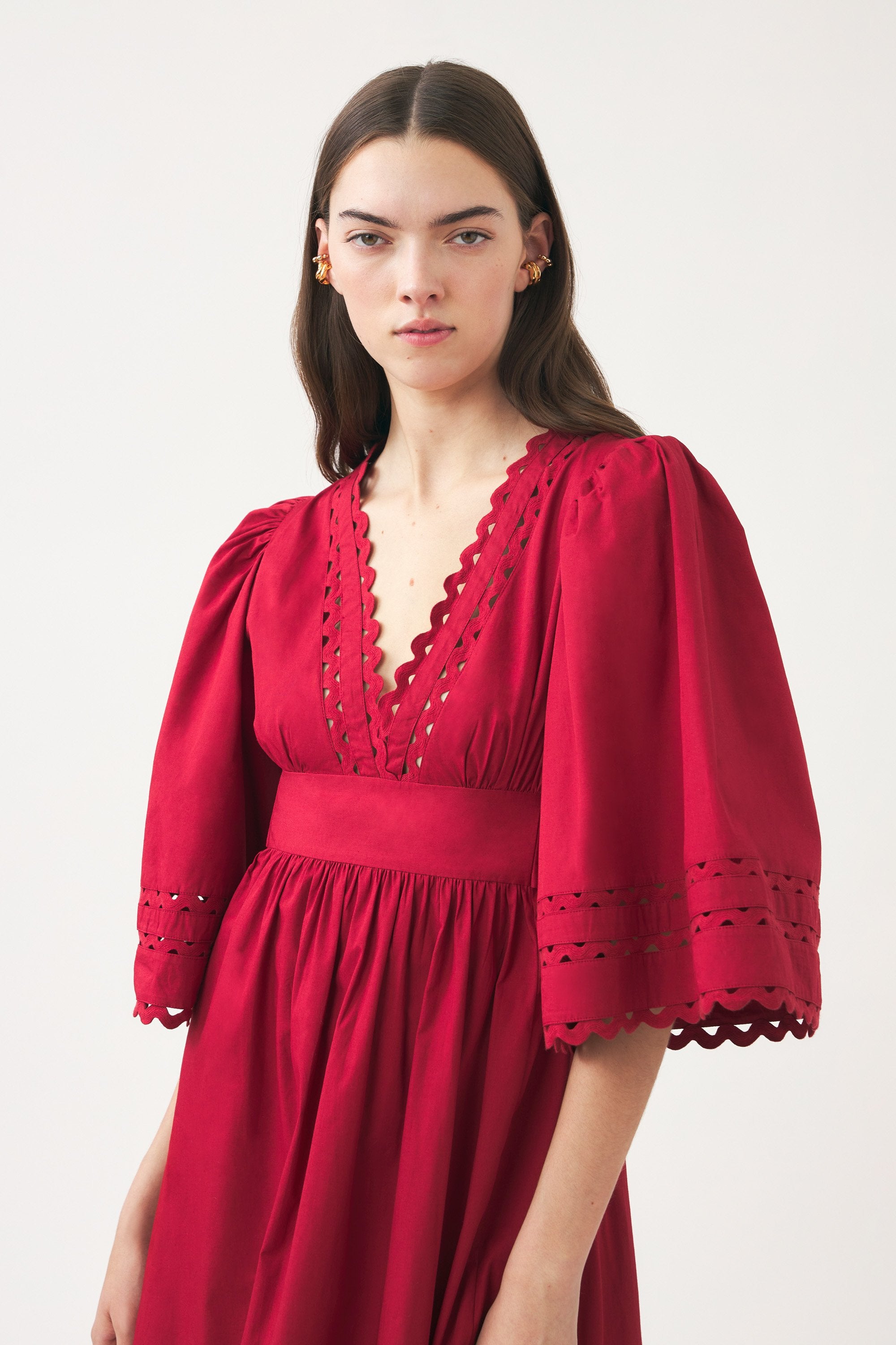 Vestido largo de popelina de algodón calada Rodo