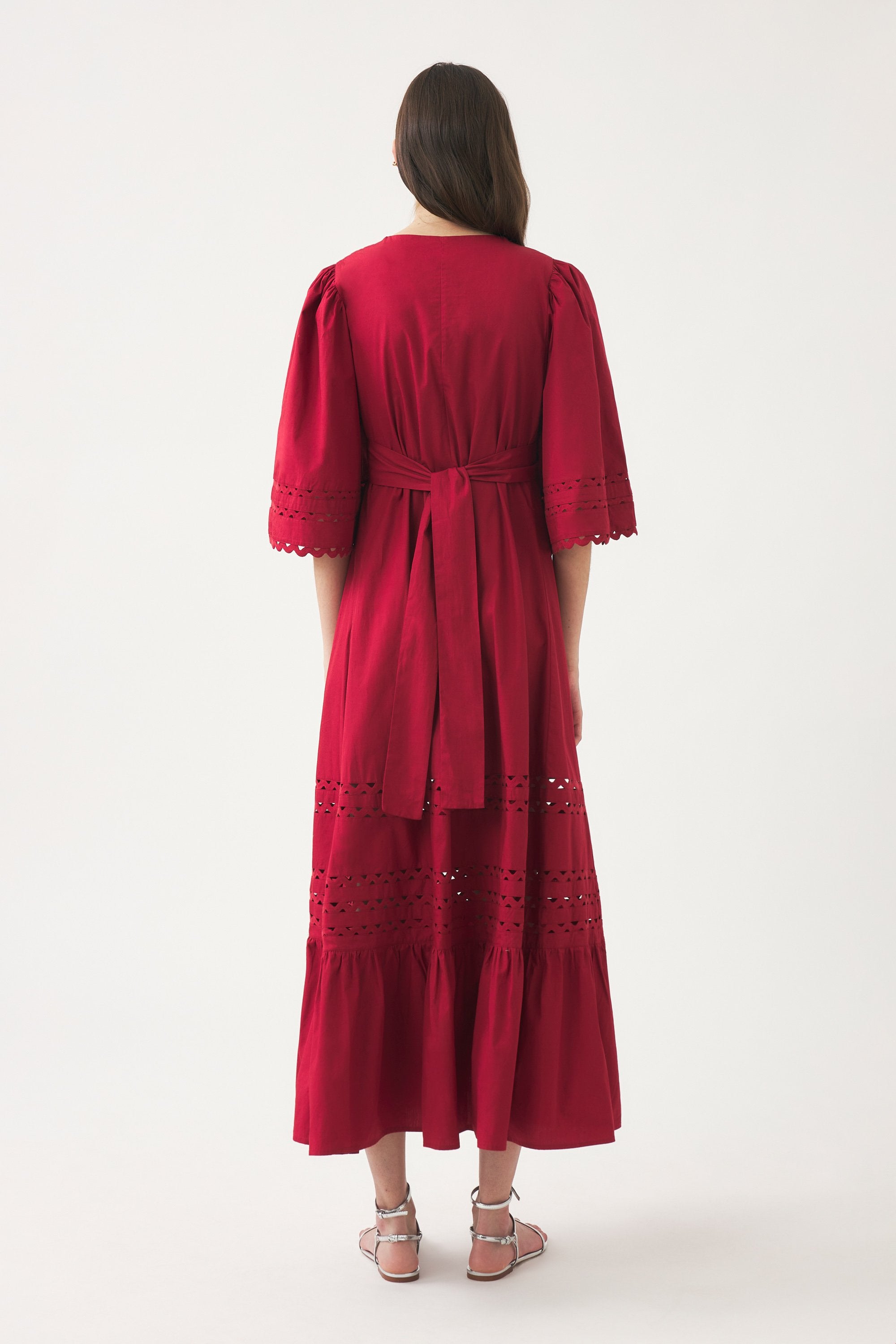 Vestido largo de popelina de algodón calada Rodo