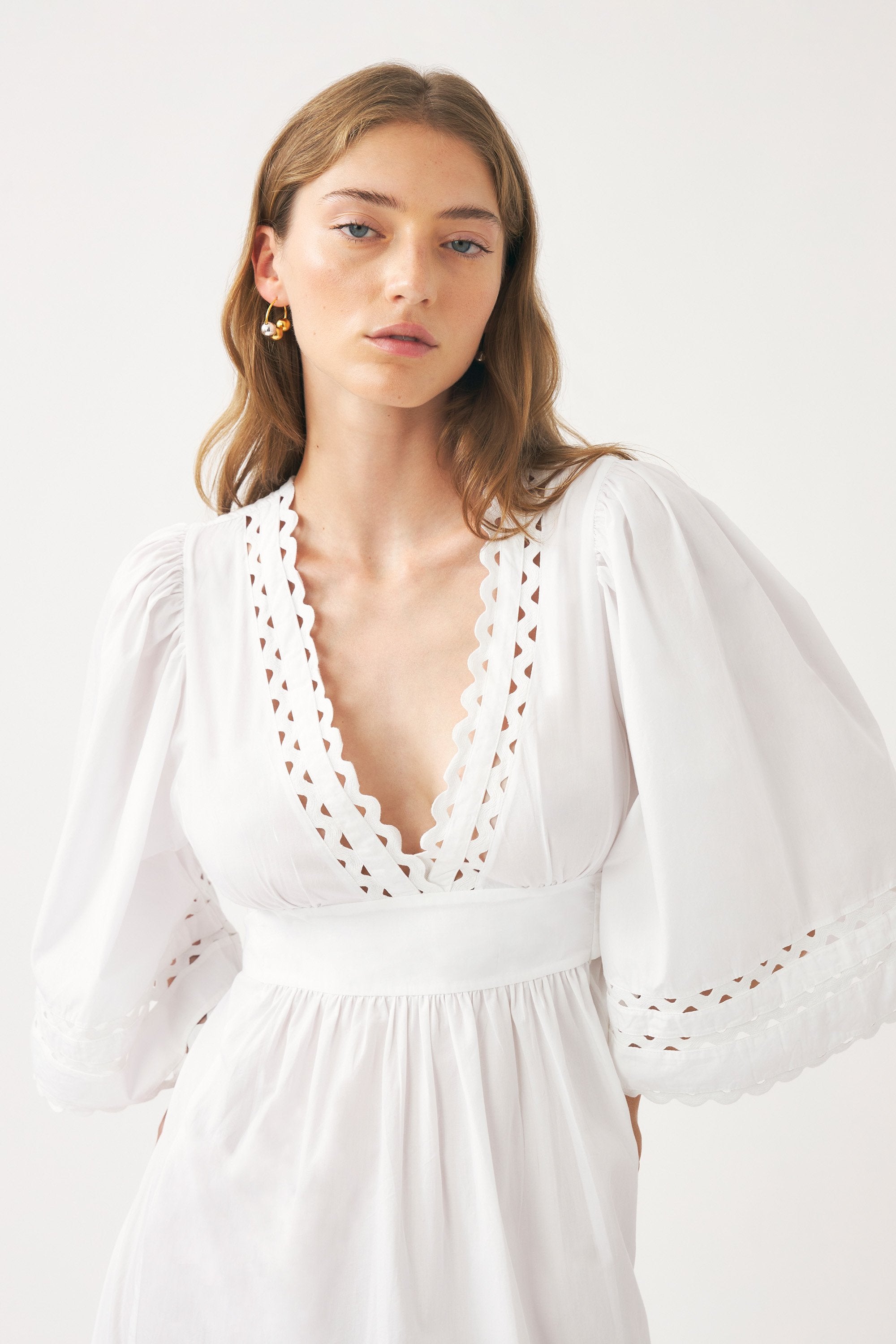 Cotton poplin openwork maxi dress Rodo