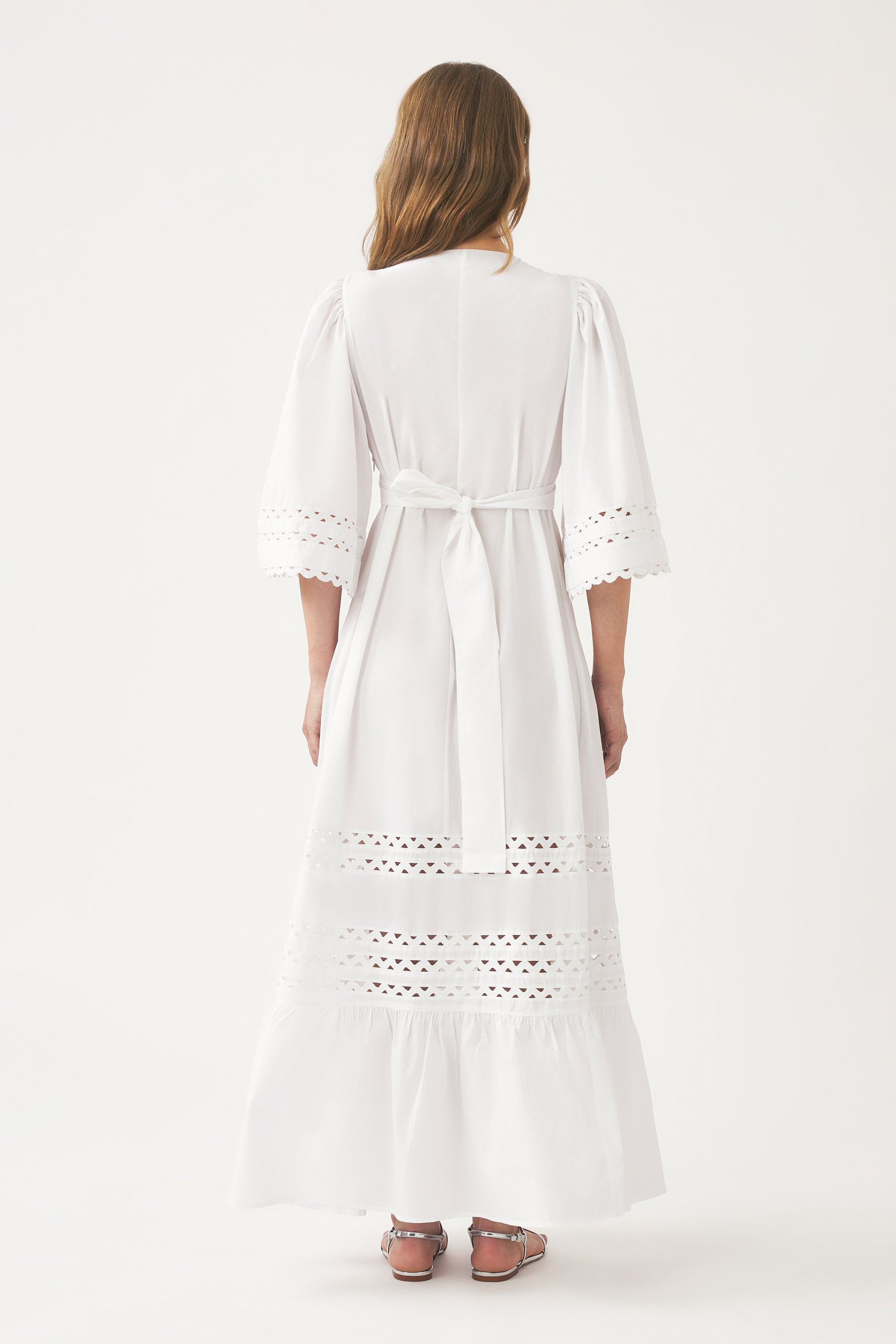 Cotton poplin openwork maxi dress Rodo