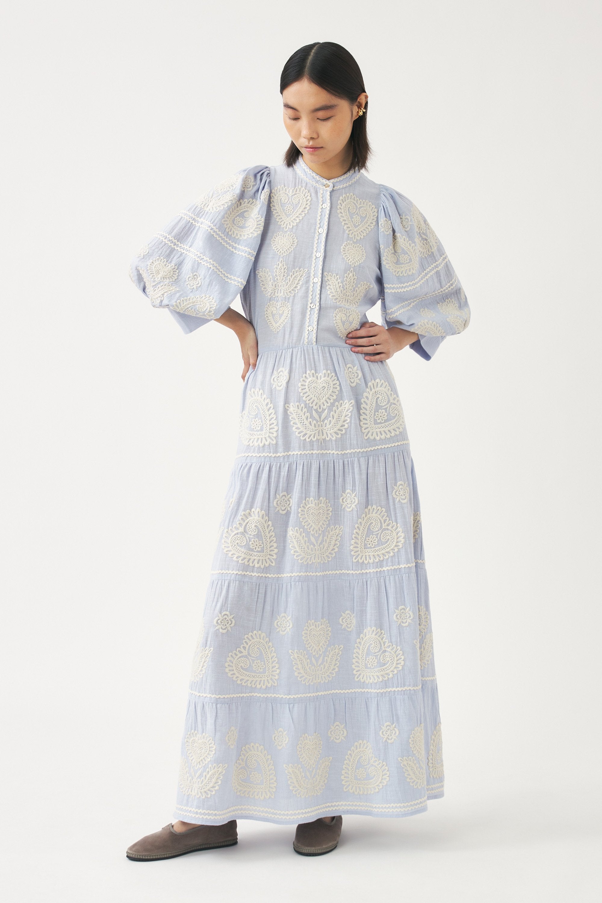 Maxi dress with Hungarian-inspired embroidery Rony