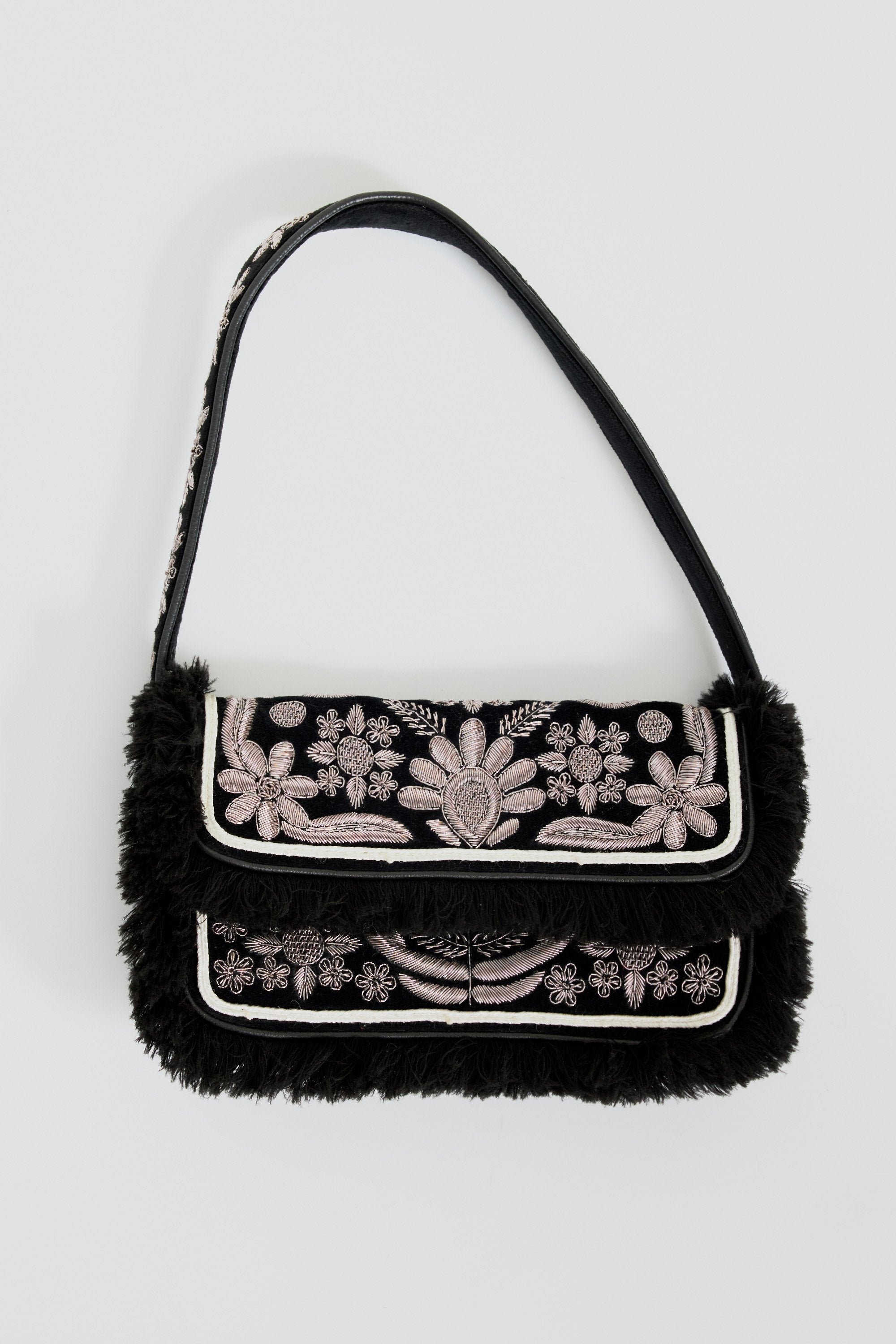 Zari embroidered velvet baguette bag