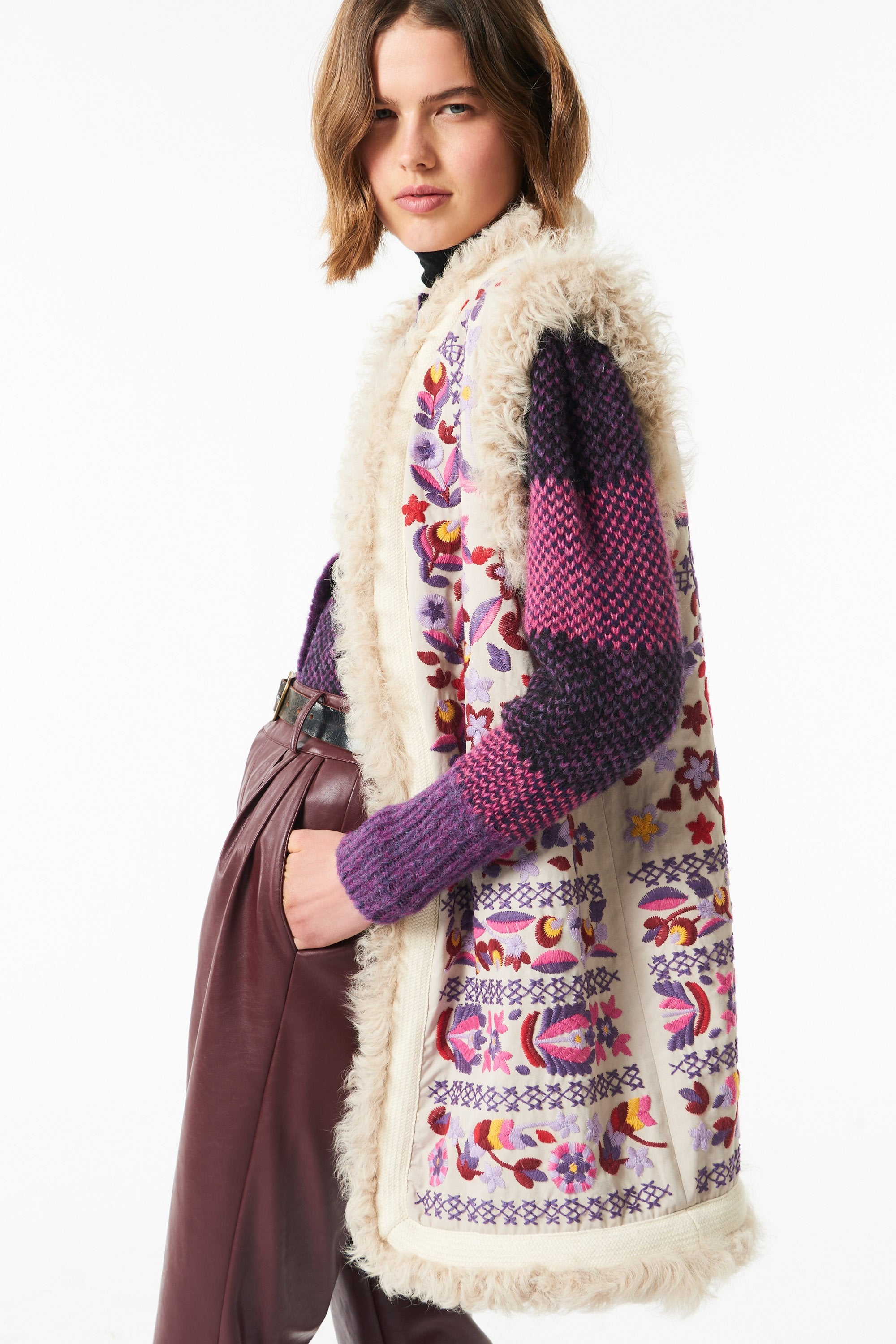 Huga long fur vest - Beige