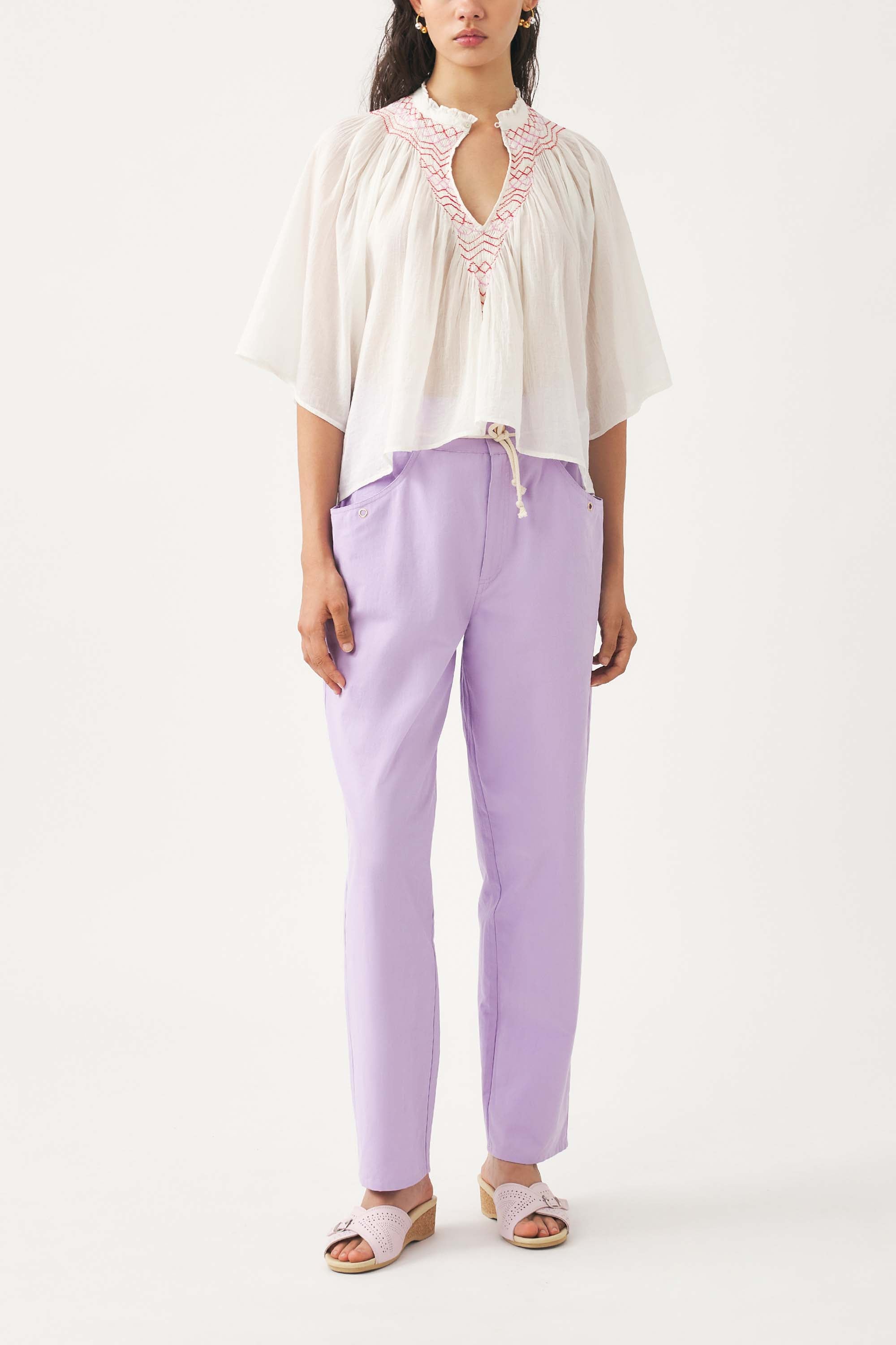 Cotton voile hand-embroidered blouse Ayo