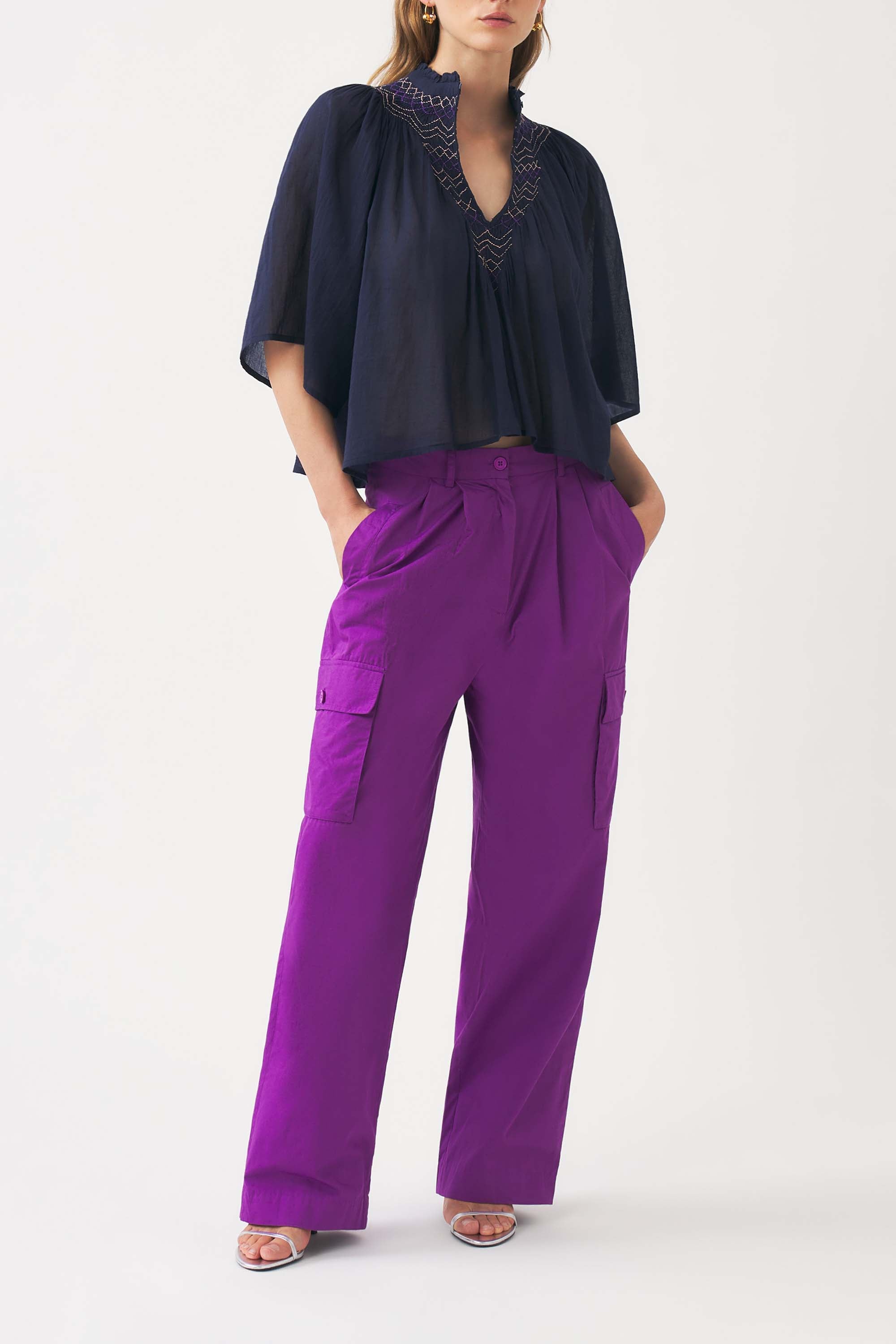 Cotton voile hand-embroidered blouse Ayo