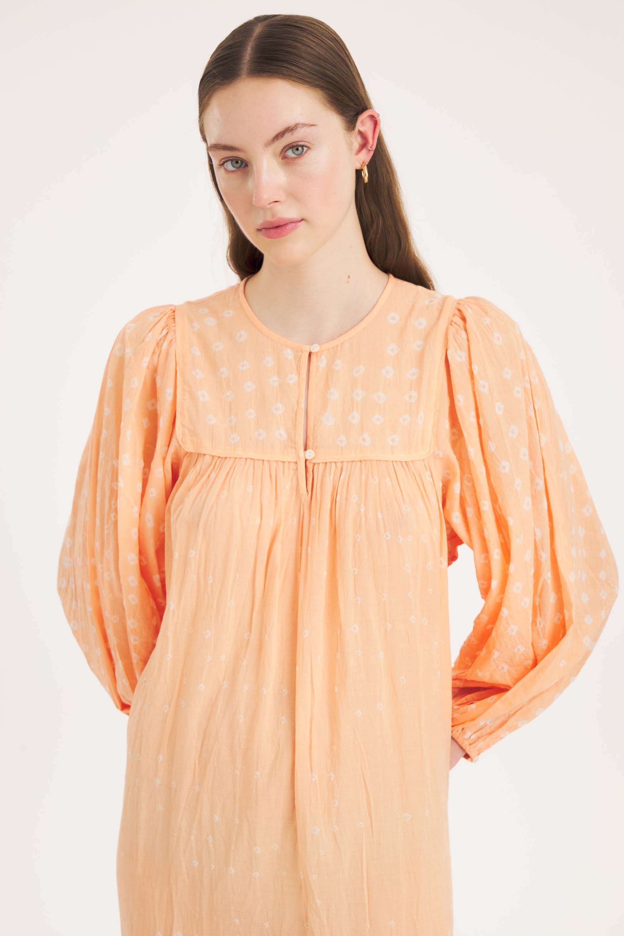 Bandini Maxi Dress – Cotton Voile & Shibori Peach | Antik Batik