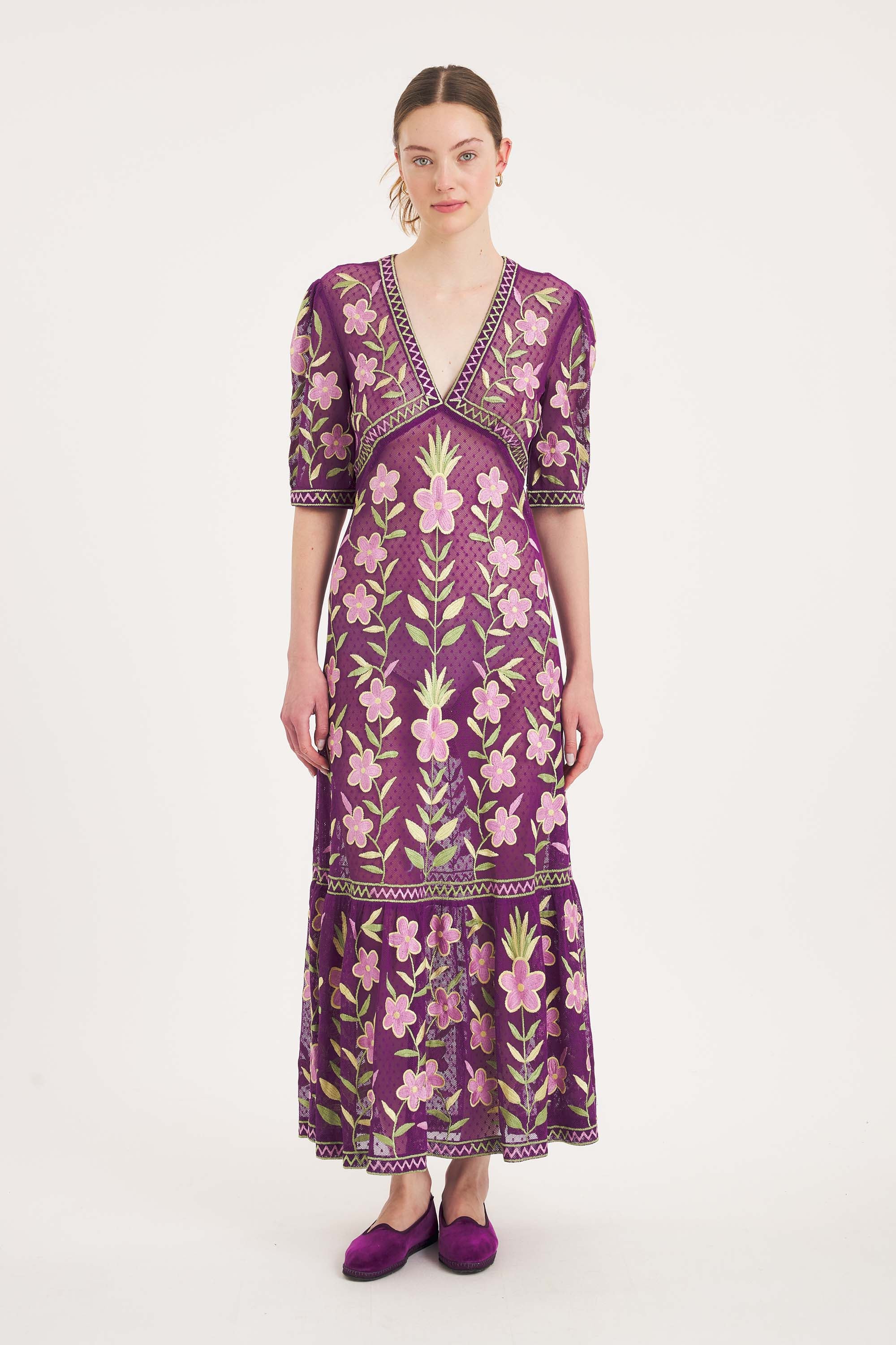ワンピース ANTIK BATIK Carioca Maxi Dress – Embroidered Cotton, Purple | Antik Batik