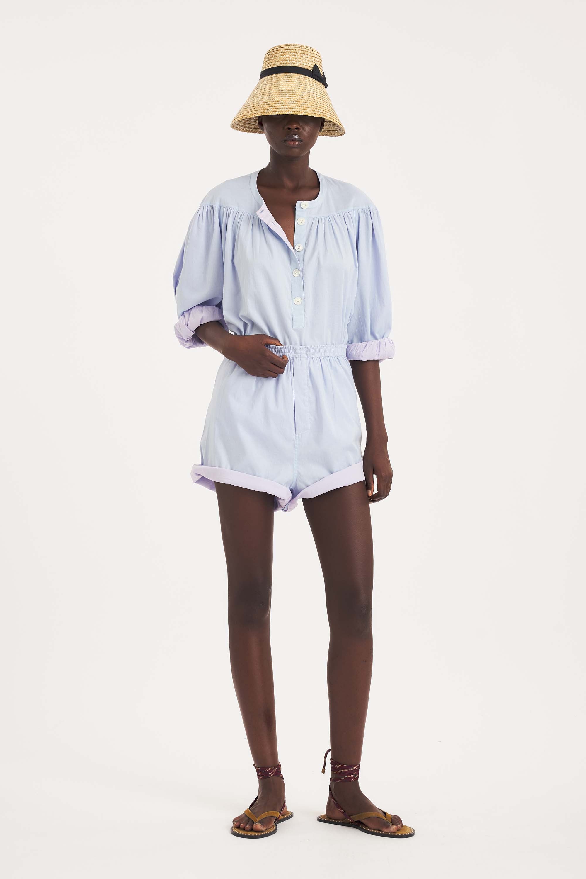 Carlota Blouse – Bicolored Cotton, Puffed Sleeves | Antik Batik