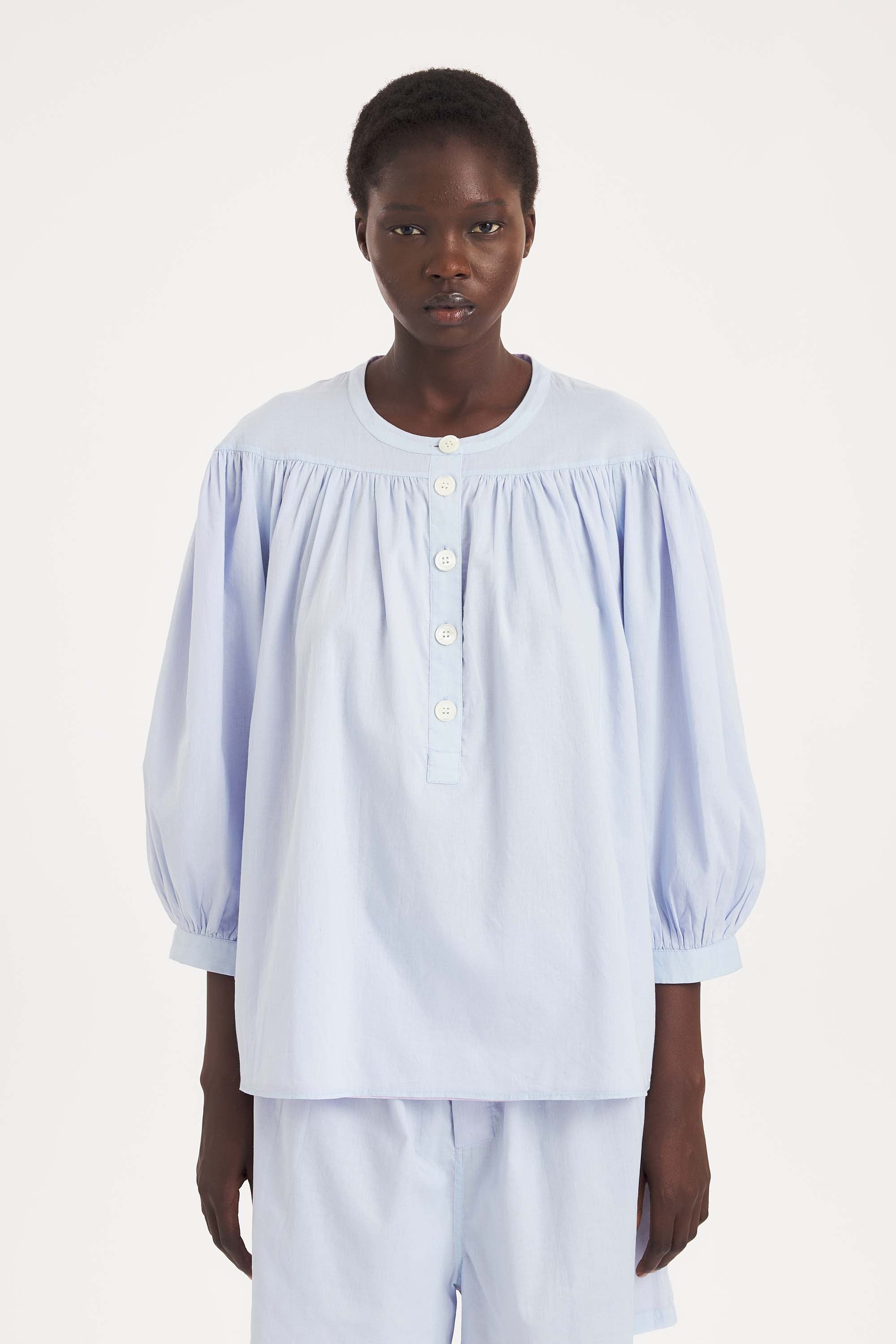 Carlota Blouse – Bicolored Cotton, Puffed Sleeves | Antik Batik