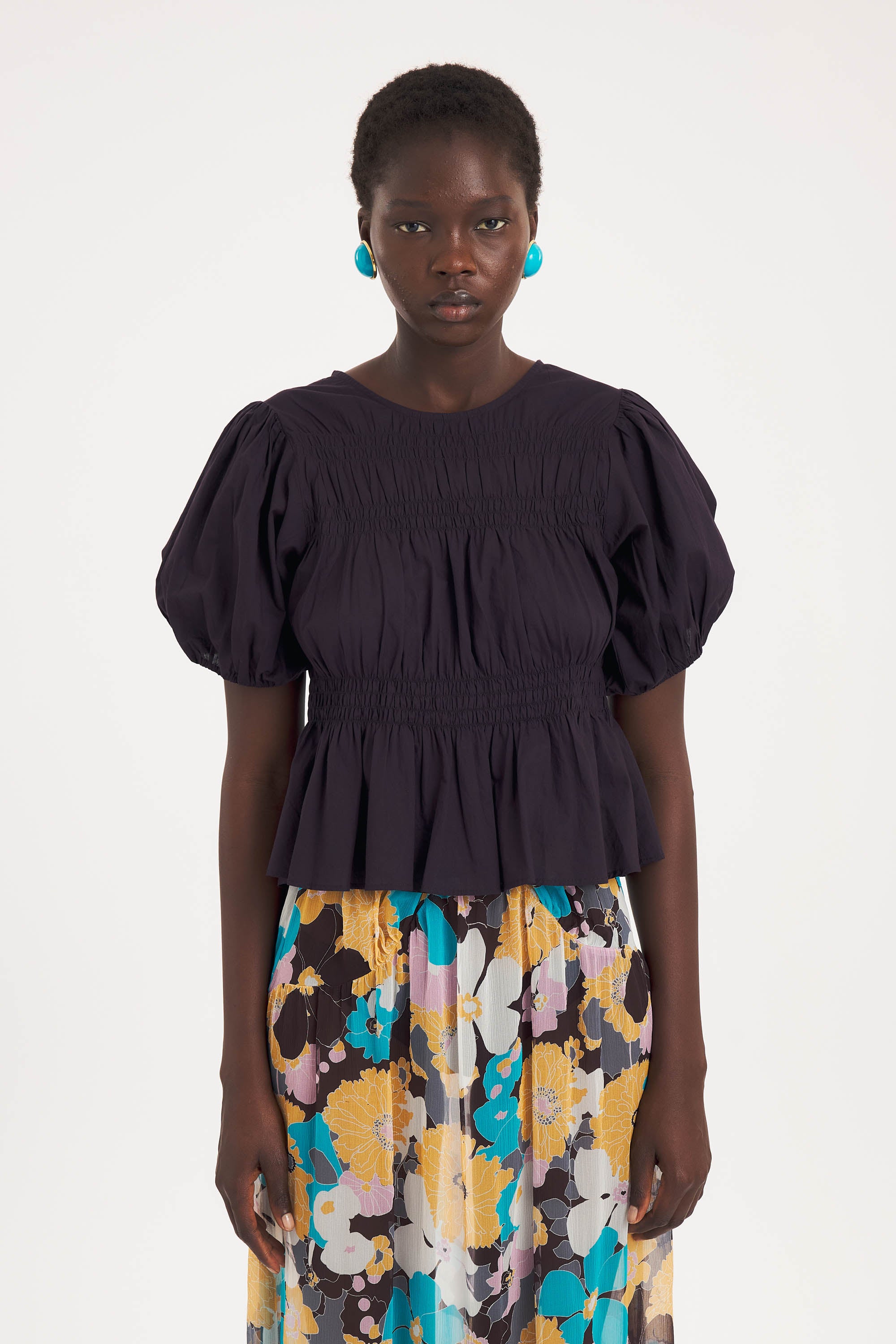 Caroline Blouse – Textured Cotton Voile, Navy | Antik Batik