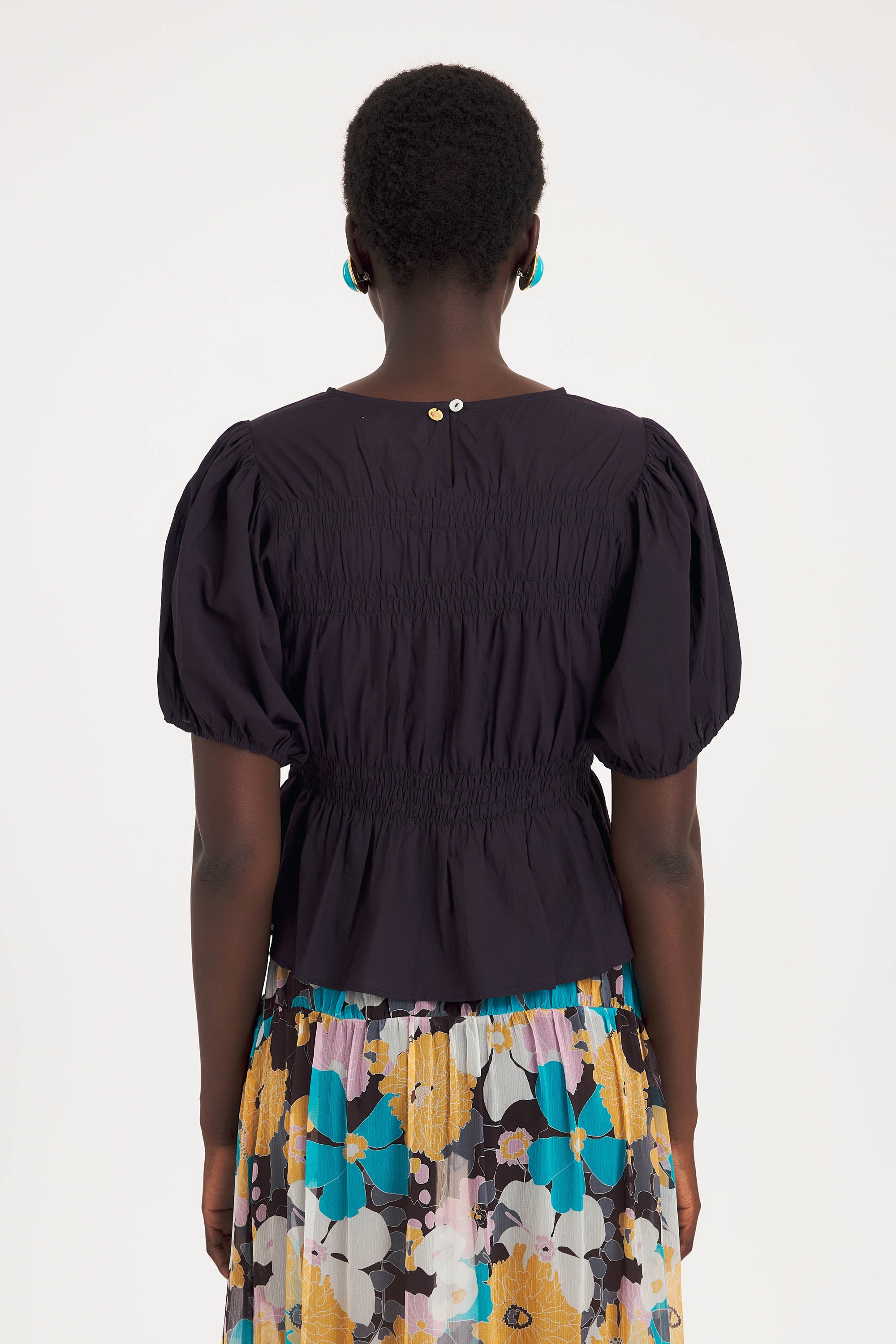 Caroline Blouse – Textured Cotton Voile, Navy | Antik Batik