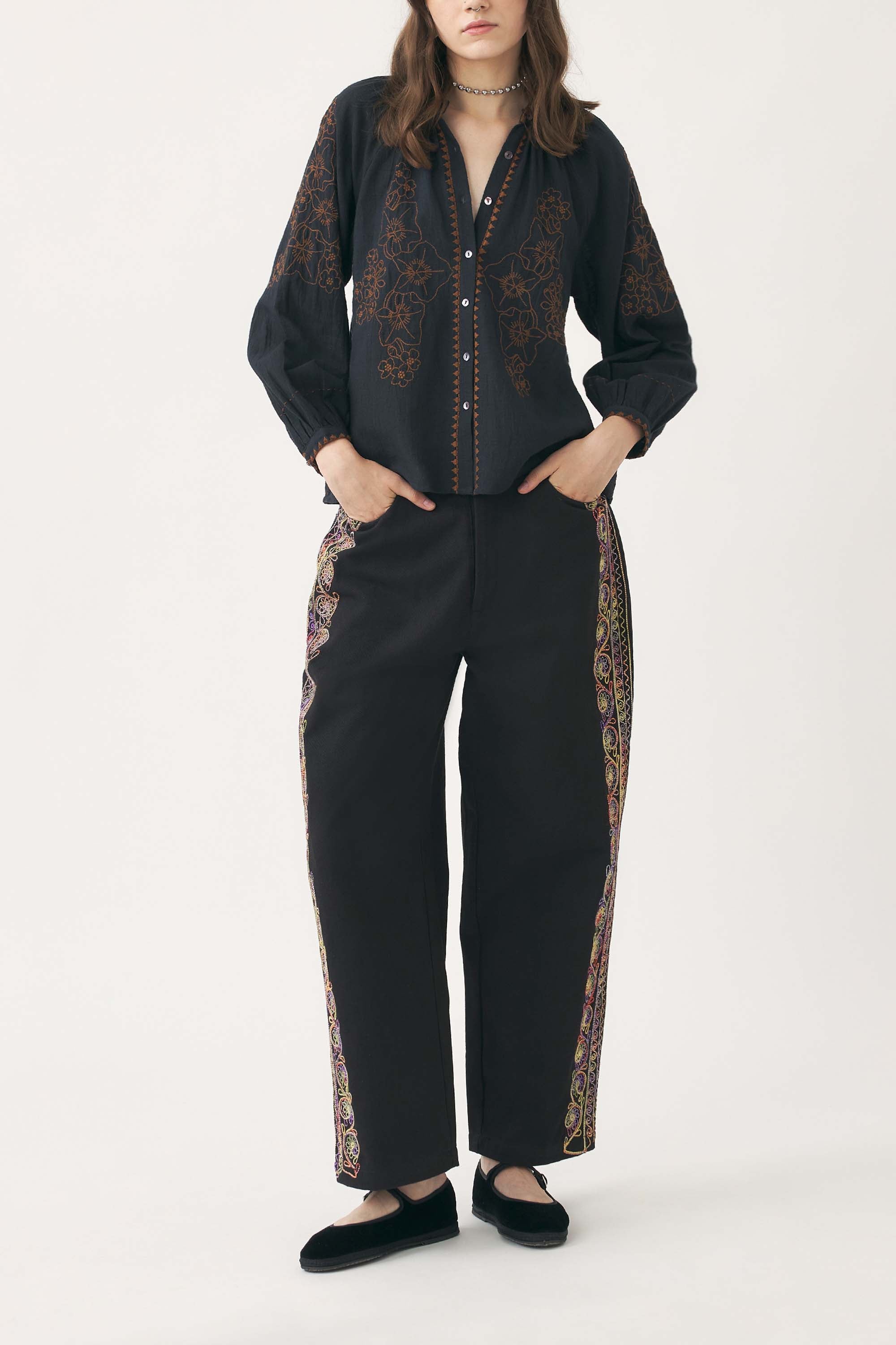 Hand-embroidered linen blouse Cindy
