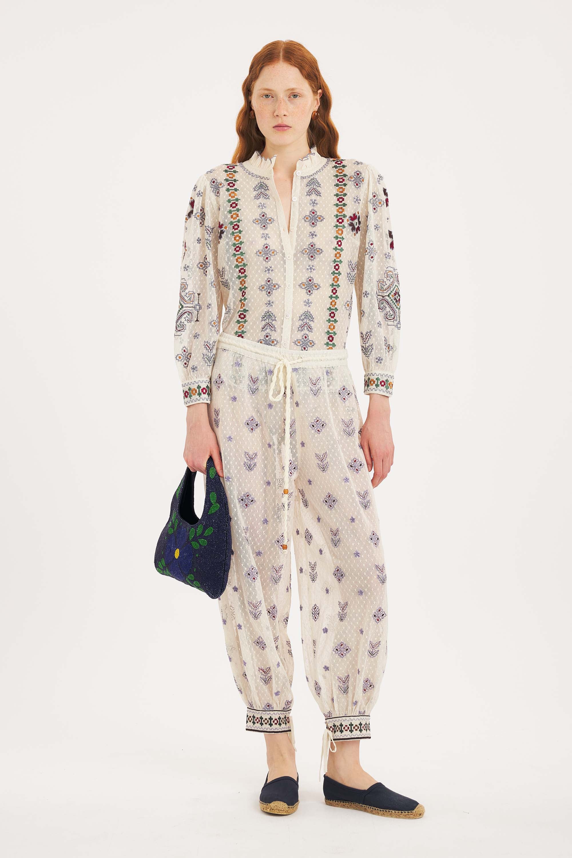 Danae harem pants – Embroidered Cotton Mesh | Antik Batik