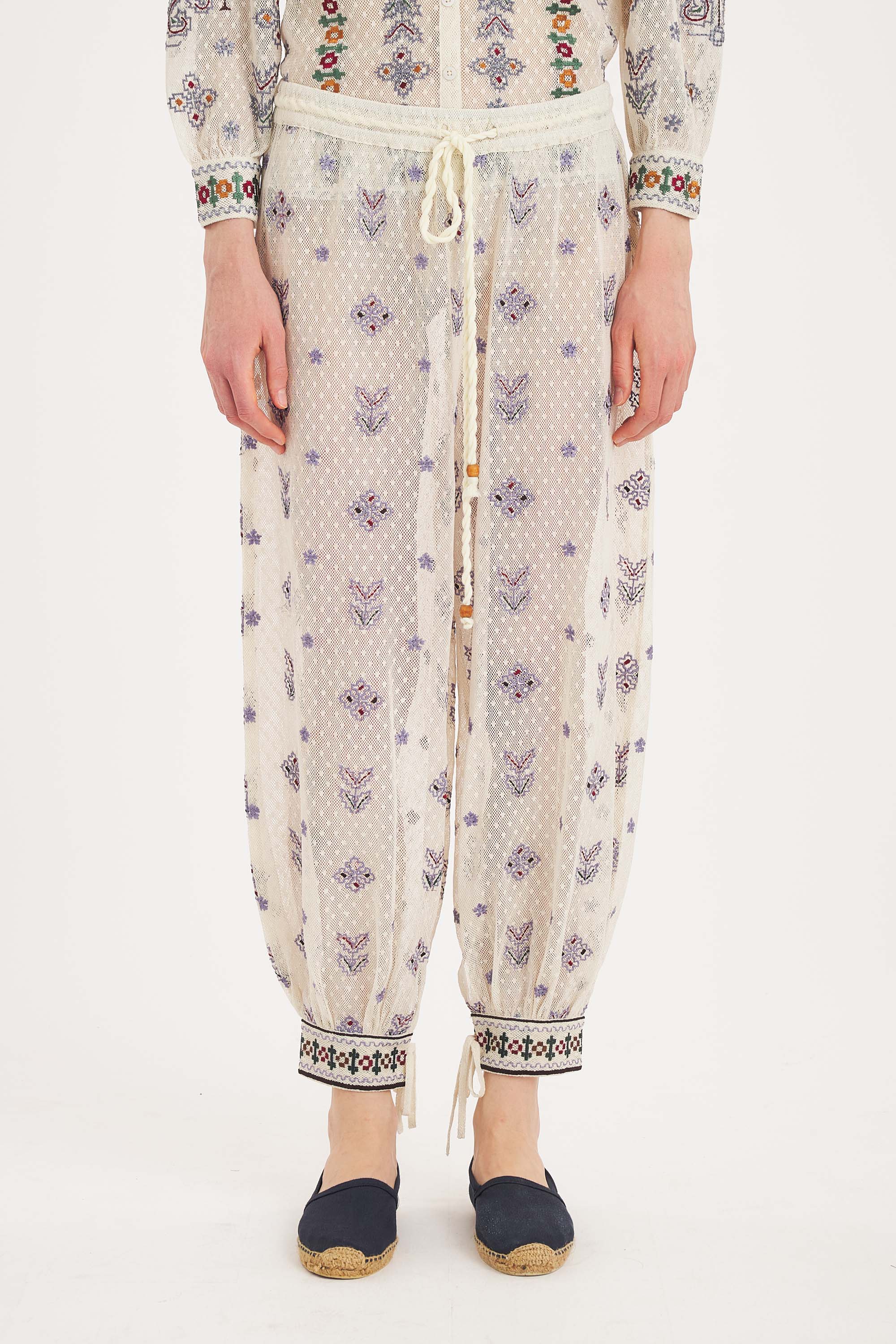 Danae harem pants – Embroidered Cotton Mesh | Antik Batik