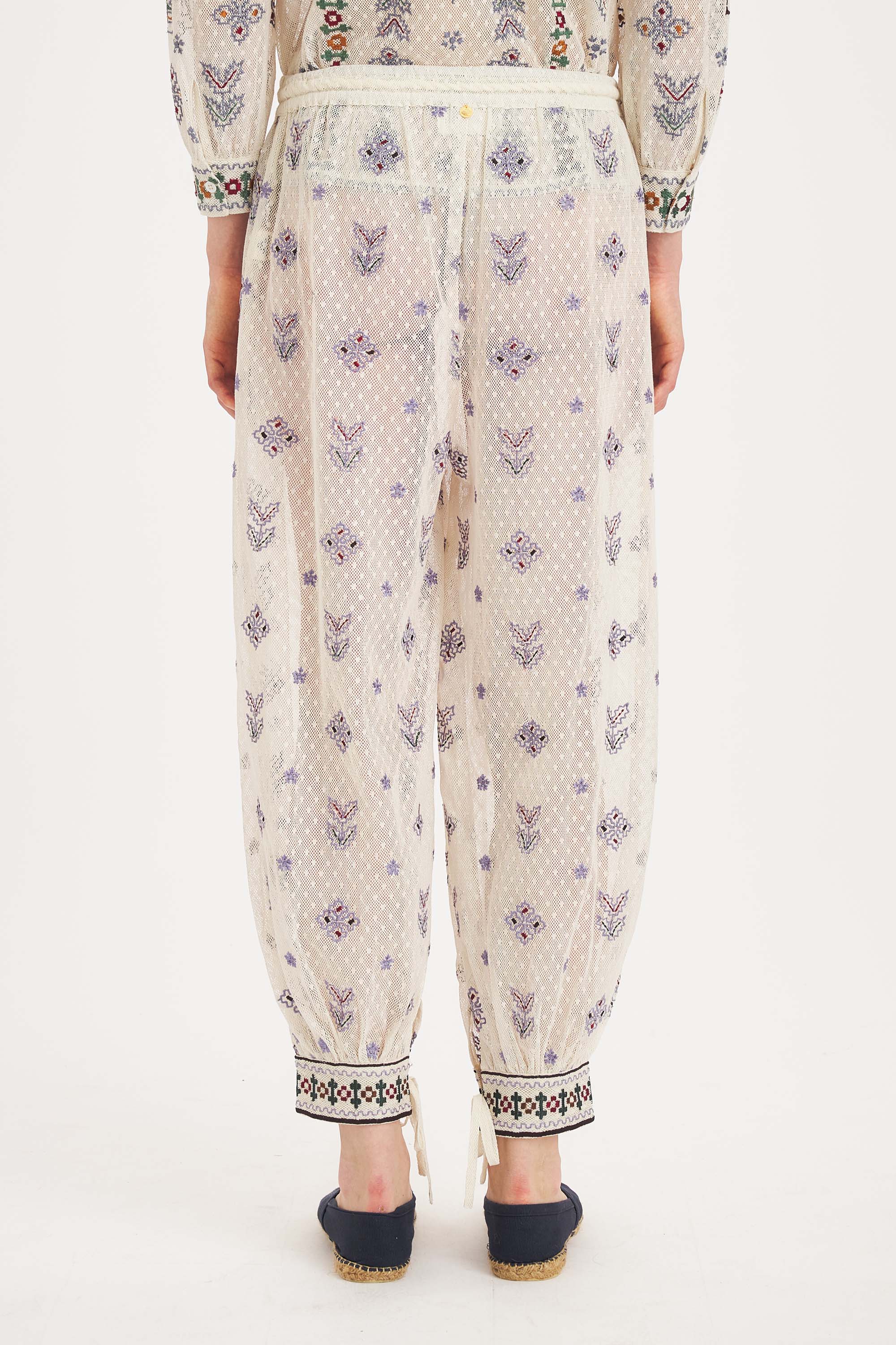 Danae harem pants – Embroidered Cotton Mesh | Antik Batik