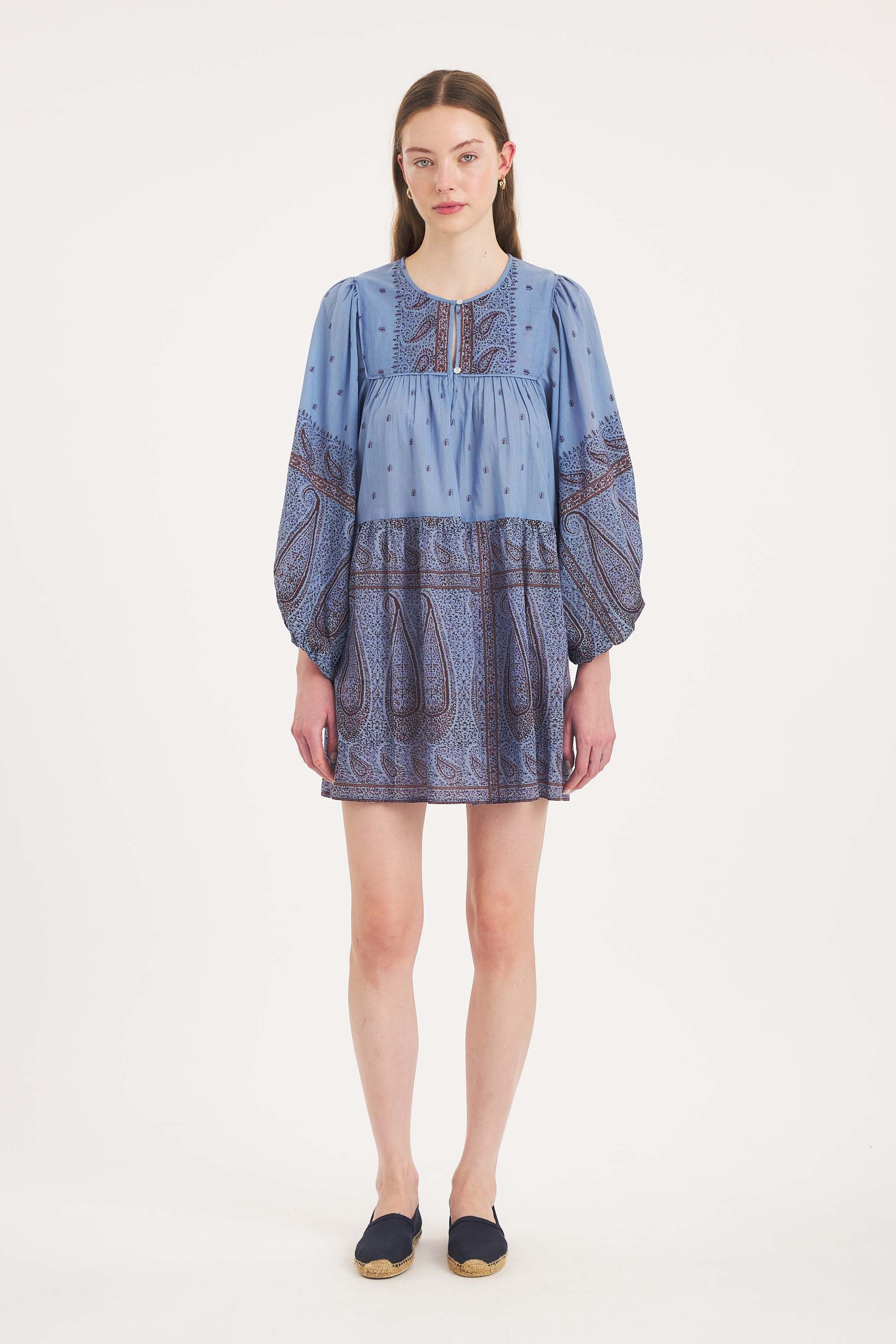 Johri Short Dress – Handwoven Cotton Voile, Paisley | Antik Batik