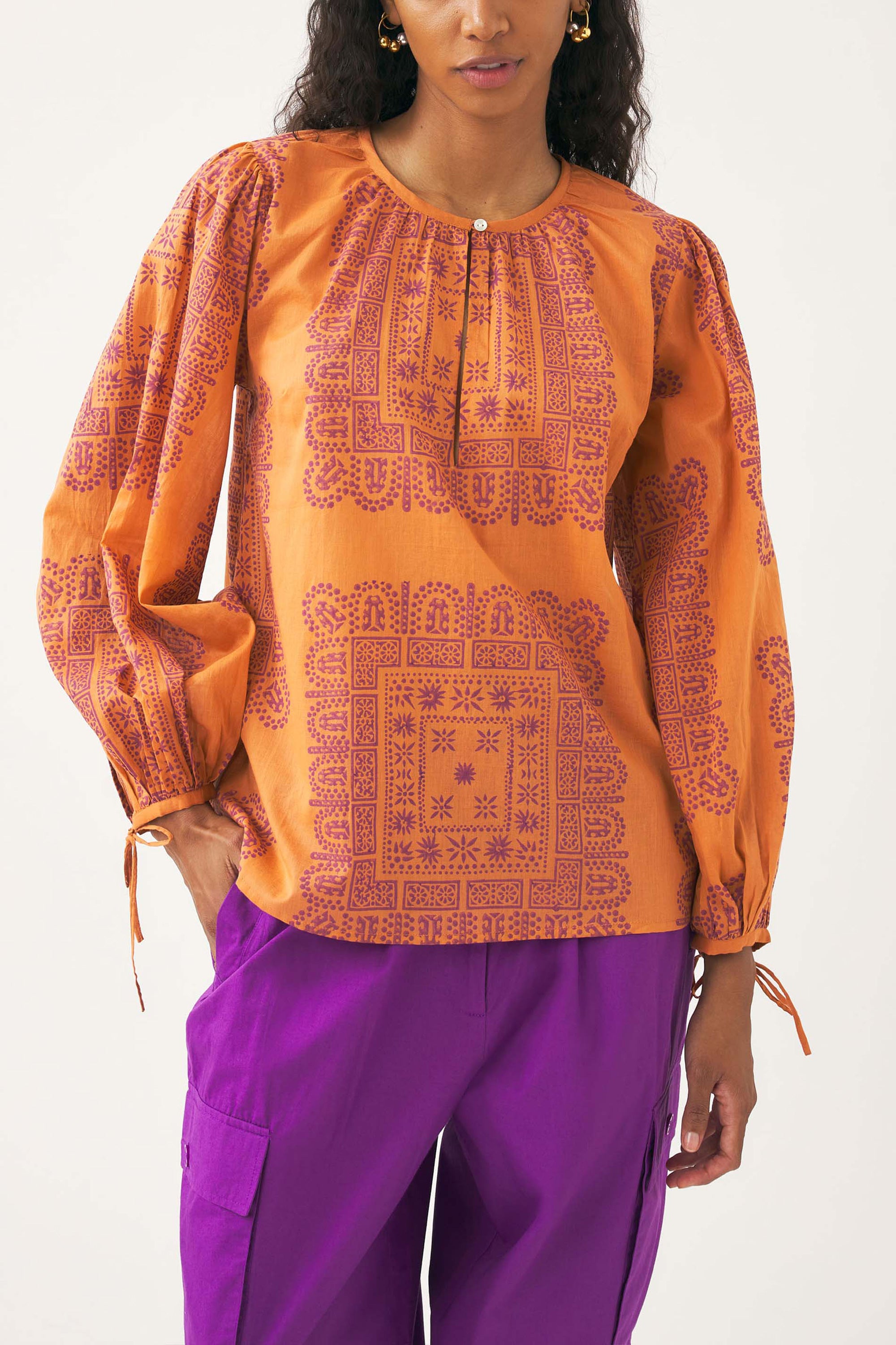 Blusa de voile de algodón estampado Nalii