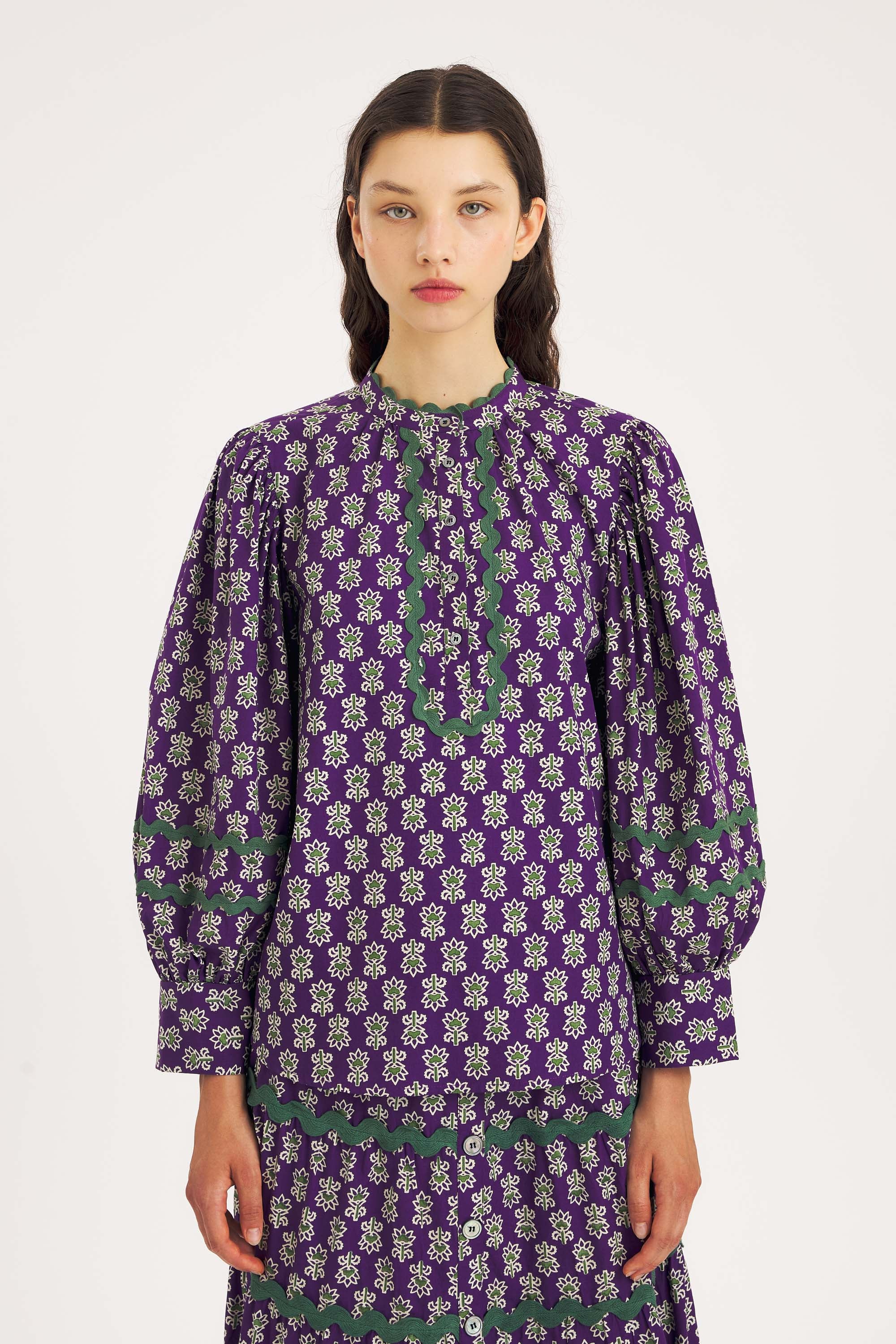 Olga Blouse – Cotton Poplin, Zigzag Detail | Antik Batik
