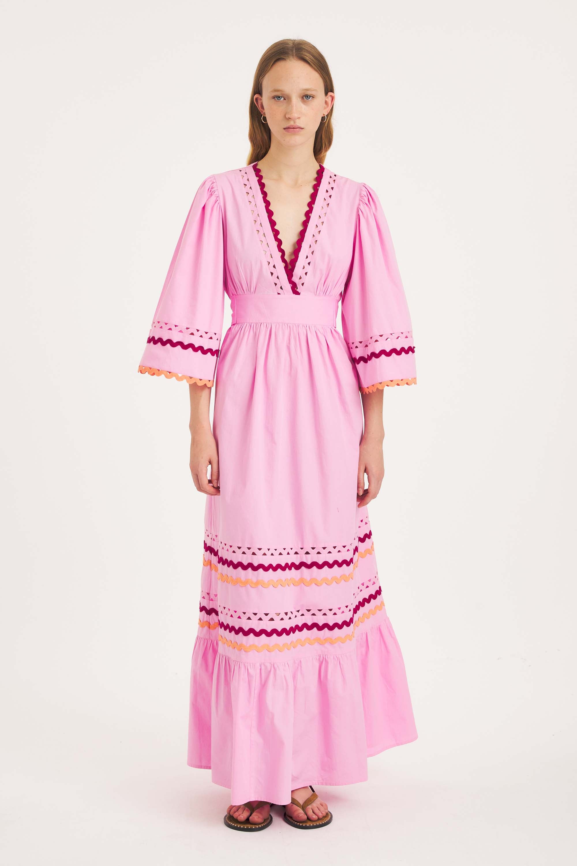 Rita Maxi Dress – Cotton Poplin, Zigzag Trim | Antik Batik