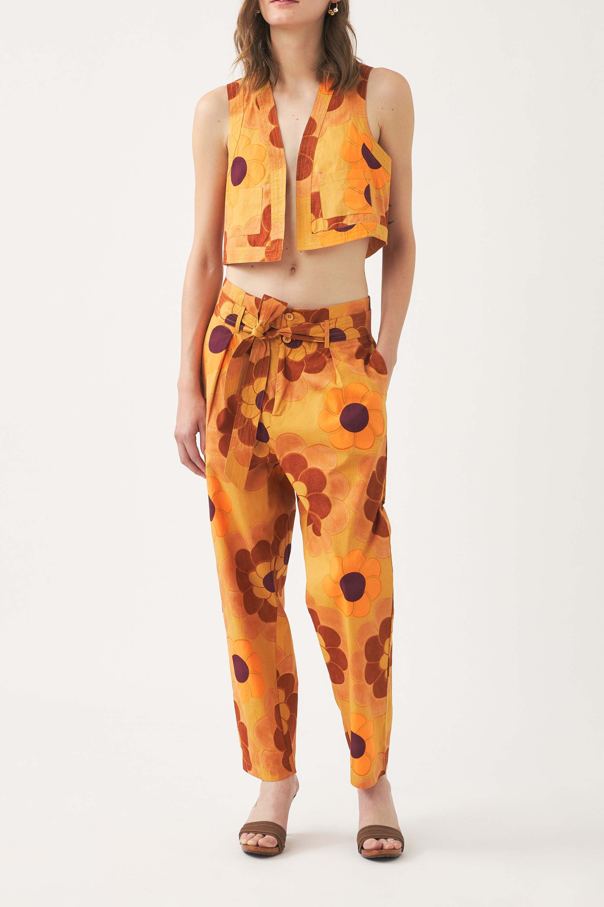 Sleeveless cropped print gilet Suny