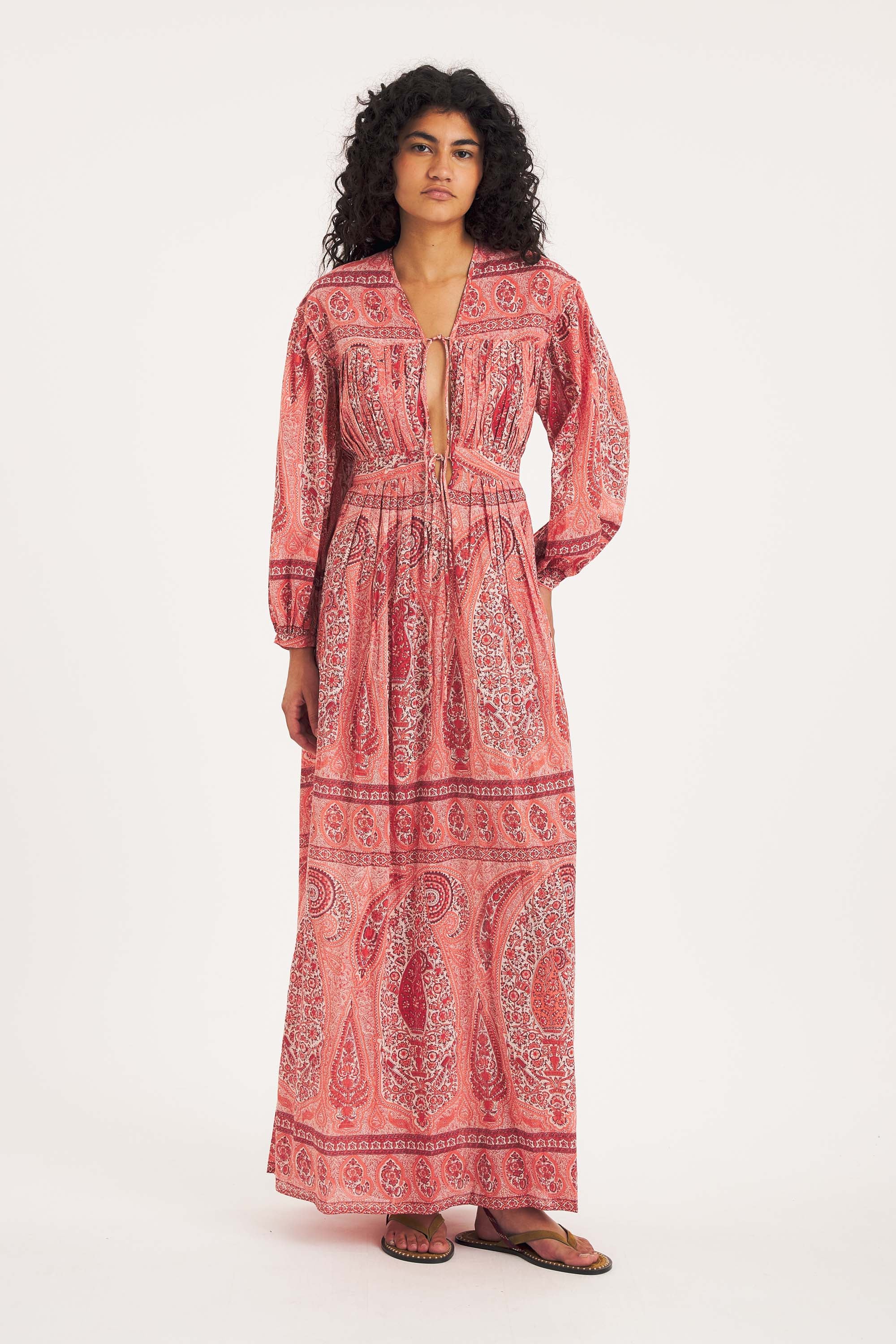 ワンピース ANTIK BATIK Tajara Dress – Coral Cotton, Block Print Poetry | Antik Batik