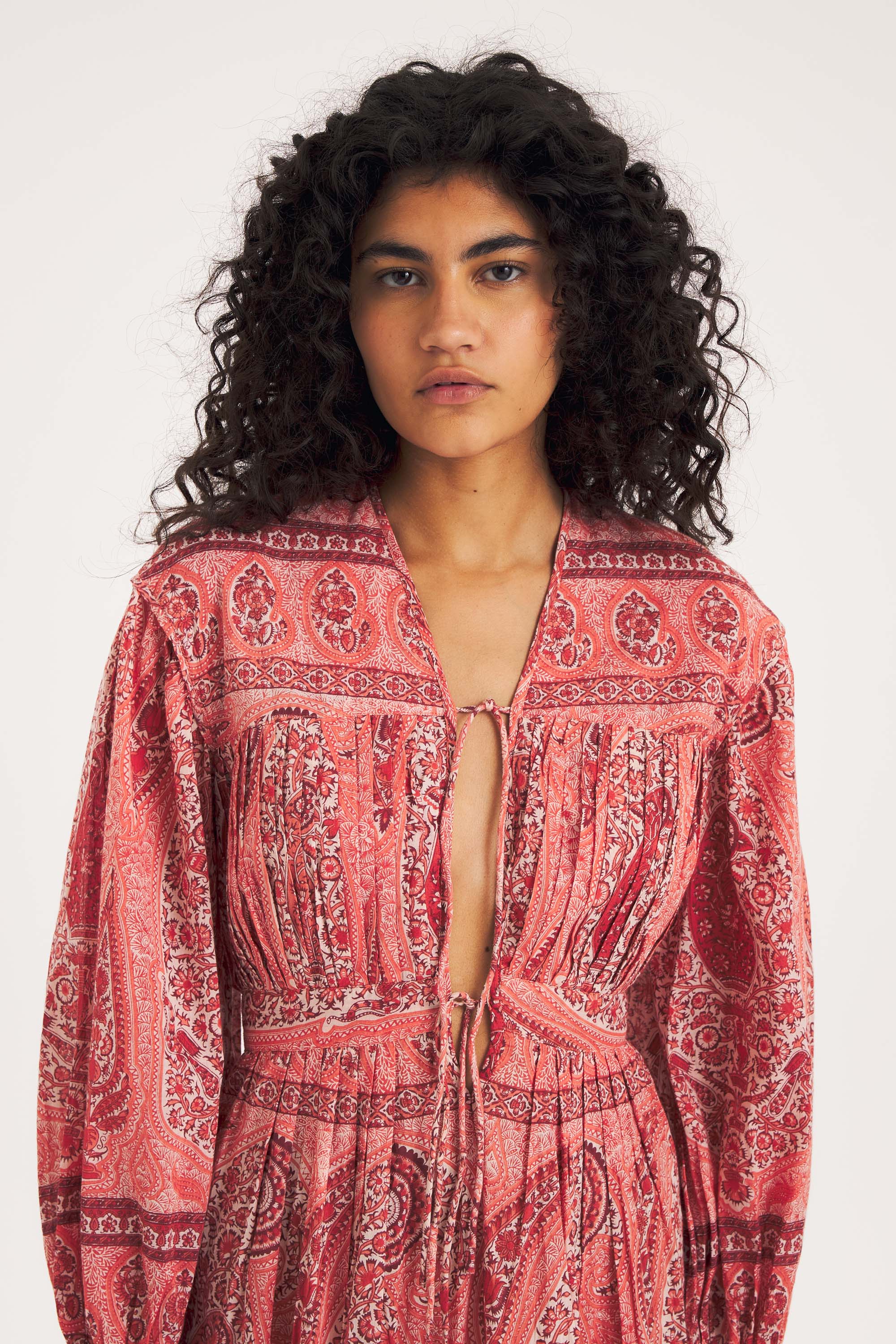 Tajara Dress – Coral Cotton, Block Print Poetry | Antik Batik