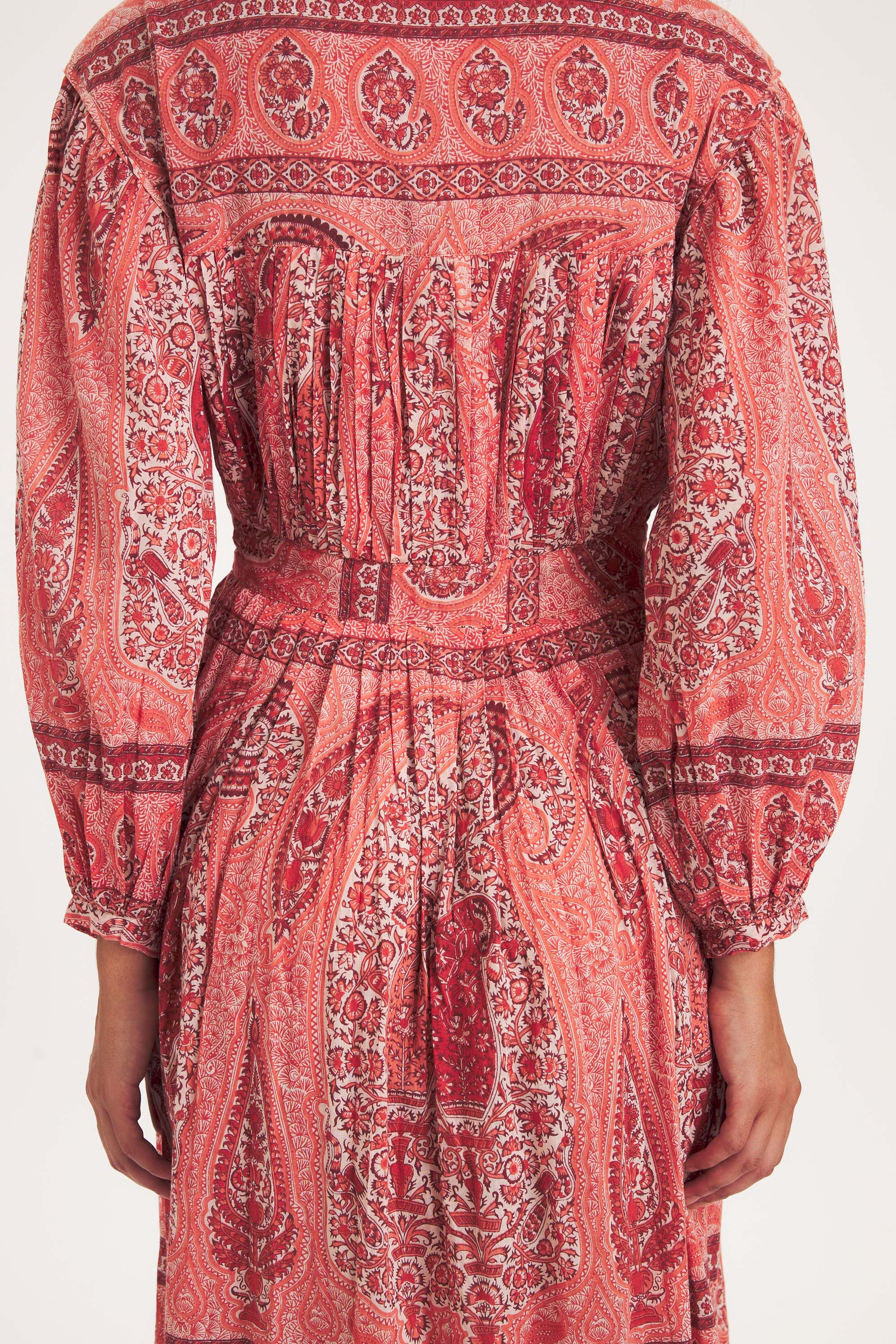 Tajara Dress – Coral Cotton, Block Print Poetry | Antik Batik