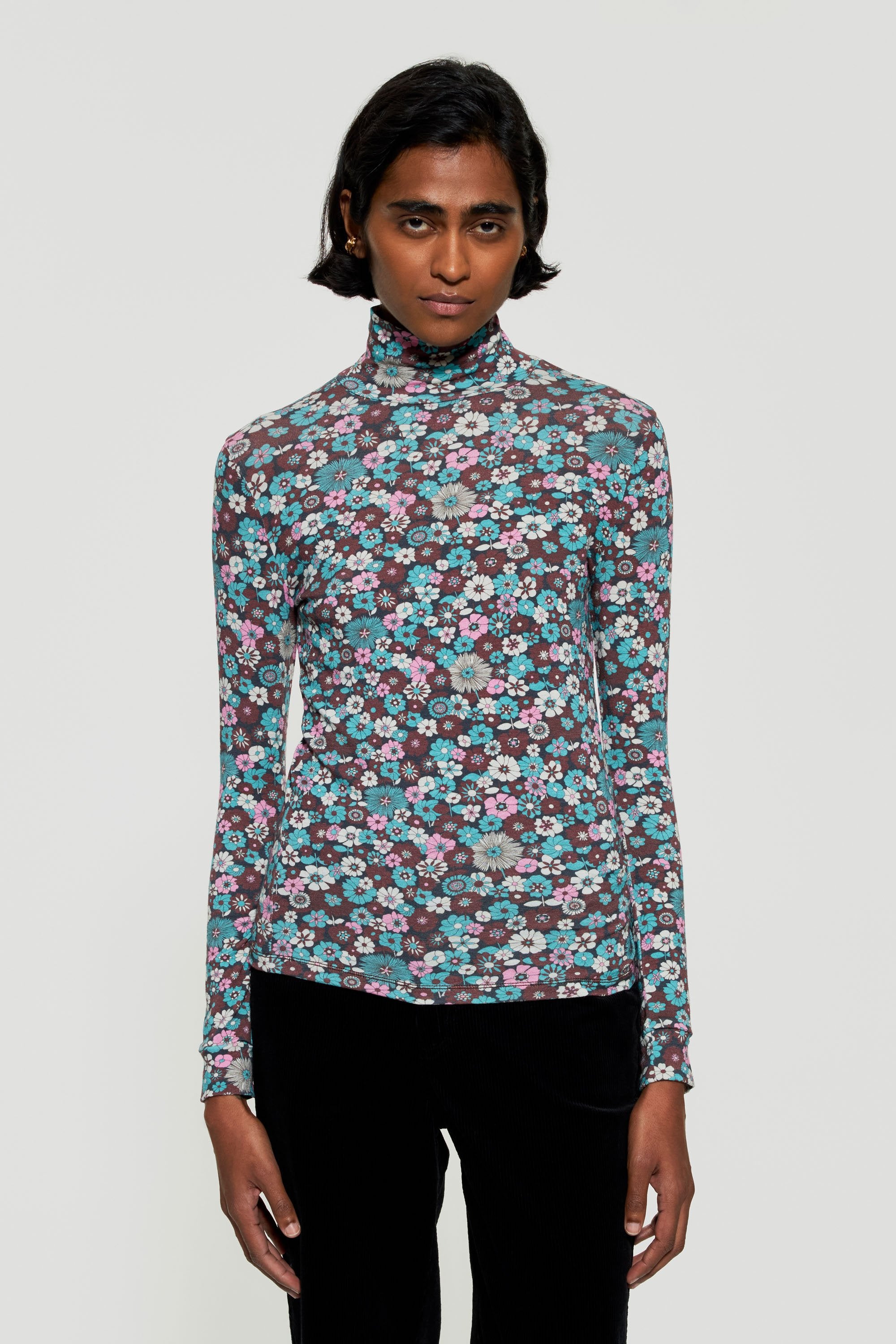 Pink print turtleneck