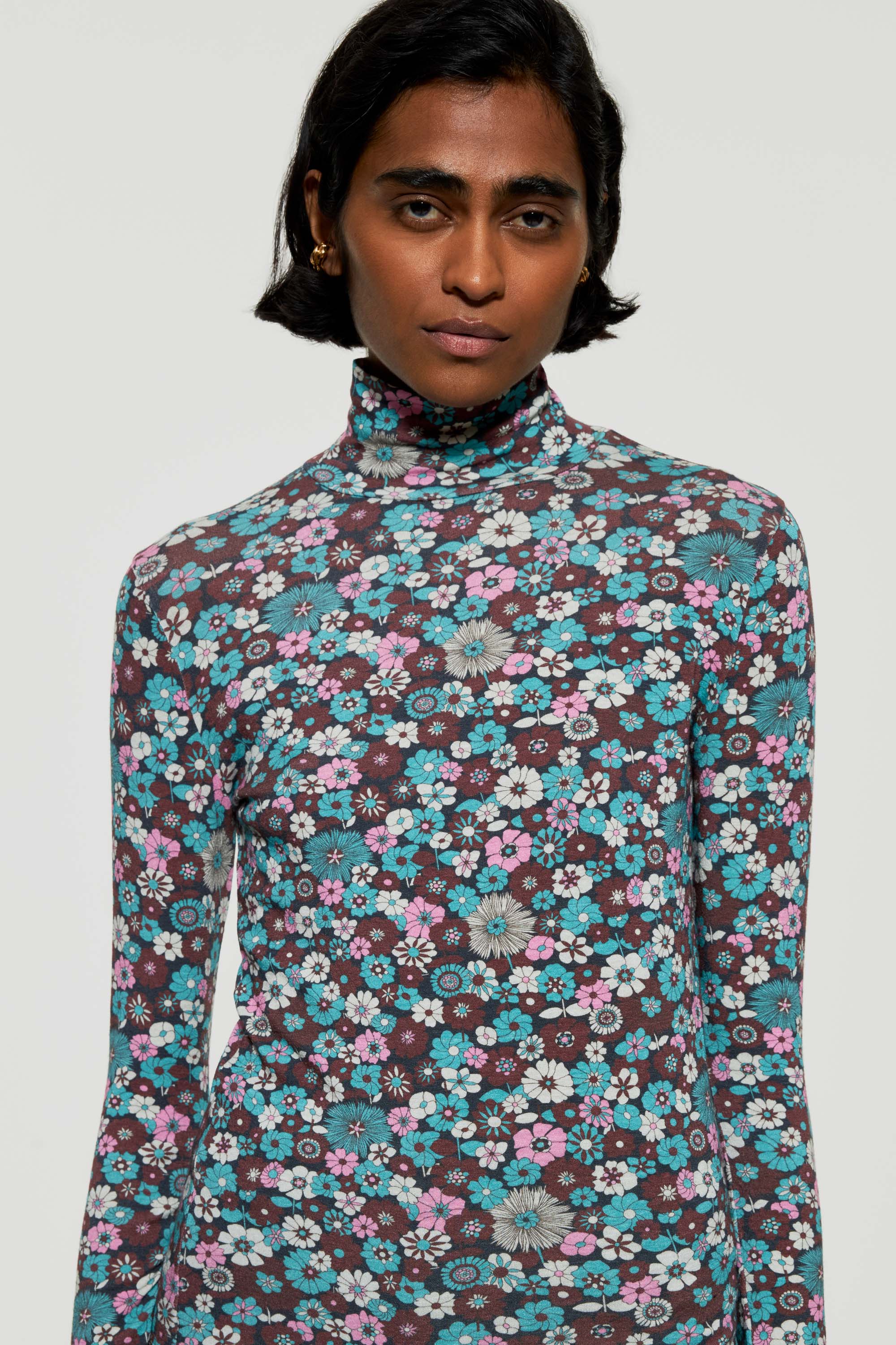 Pink print turtleneck