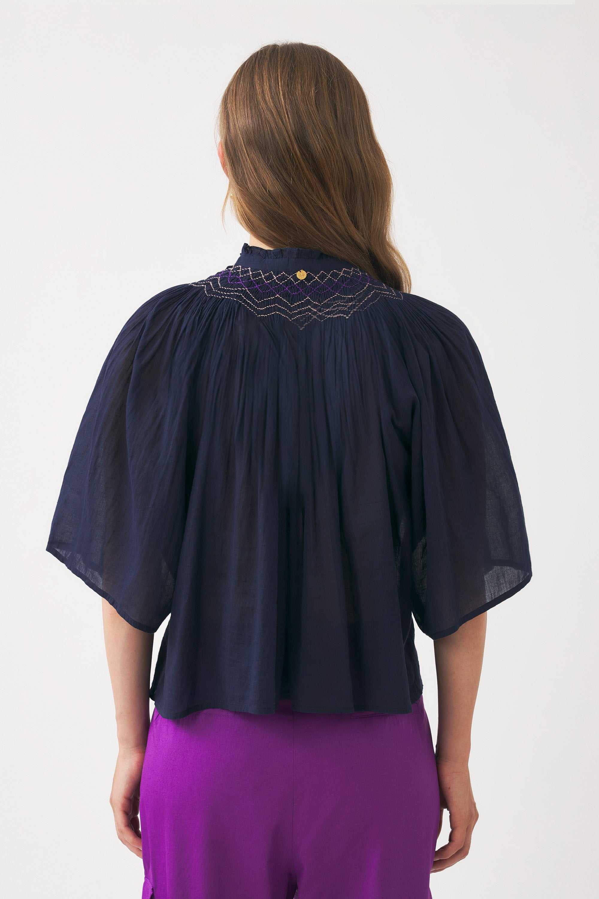 Cotton voile hand-embroidered blouse Ayo