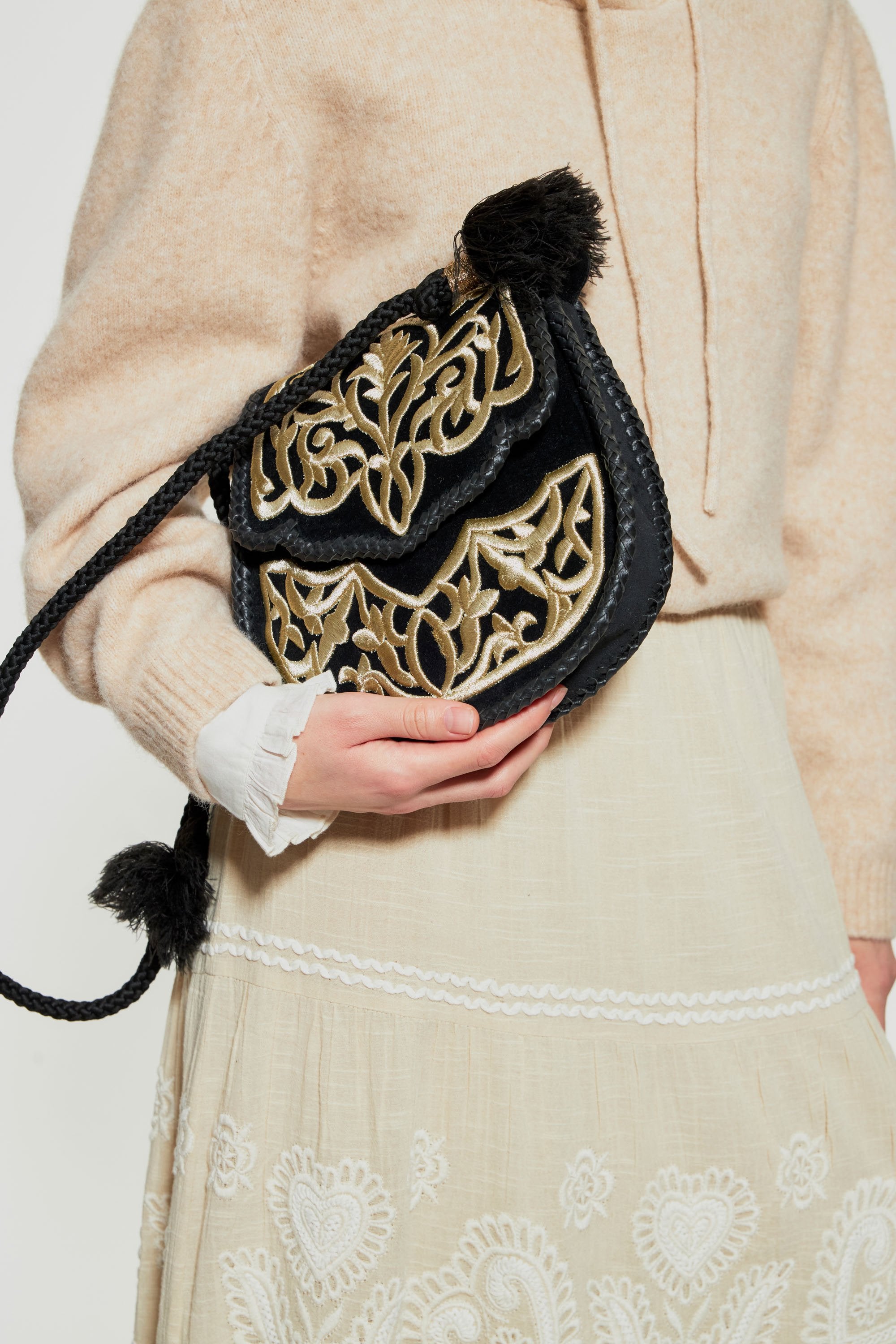 Borgio small embroidered bag in velvet