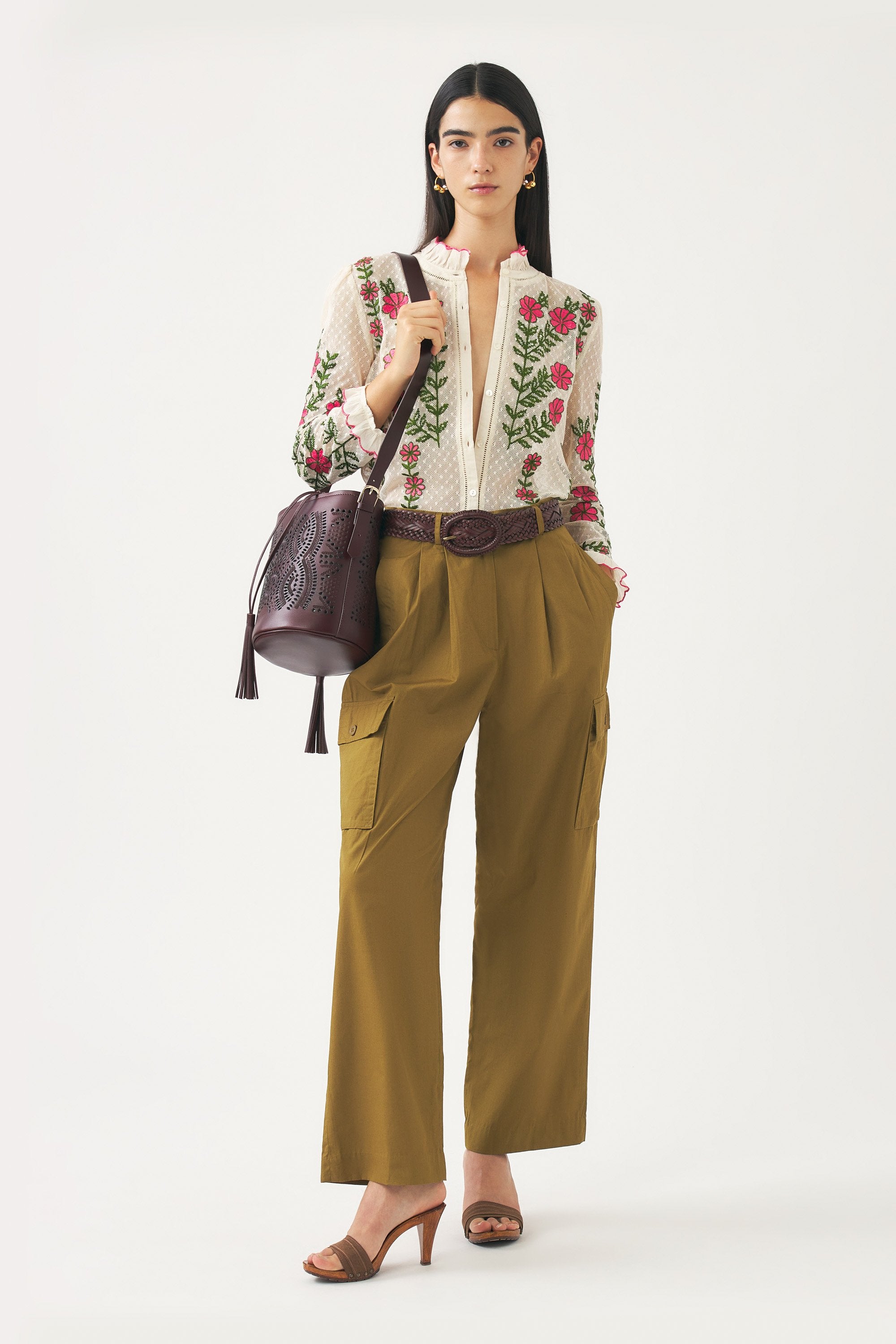 Pantalon cargo en popeline de coton Bas
