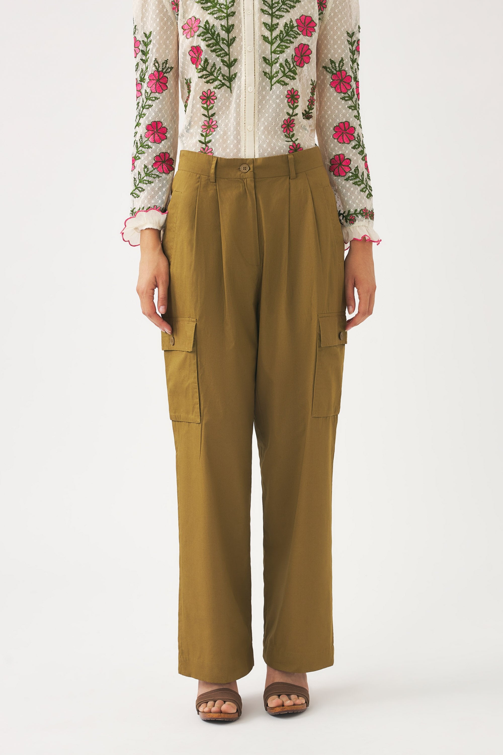 Pantalon cargo en popeline de coton Bas