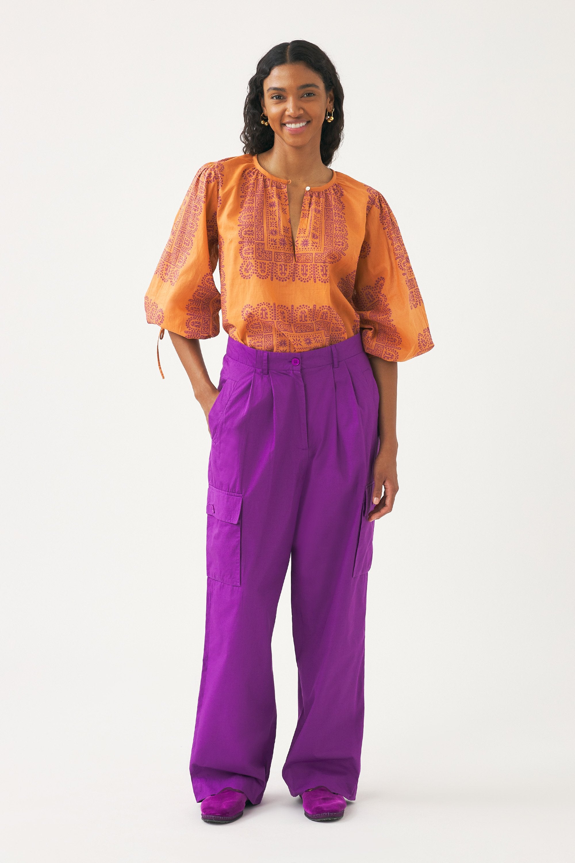 Pantalon cargo en popeline de coton Bas