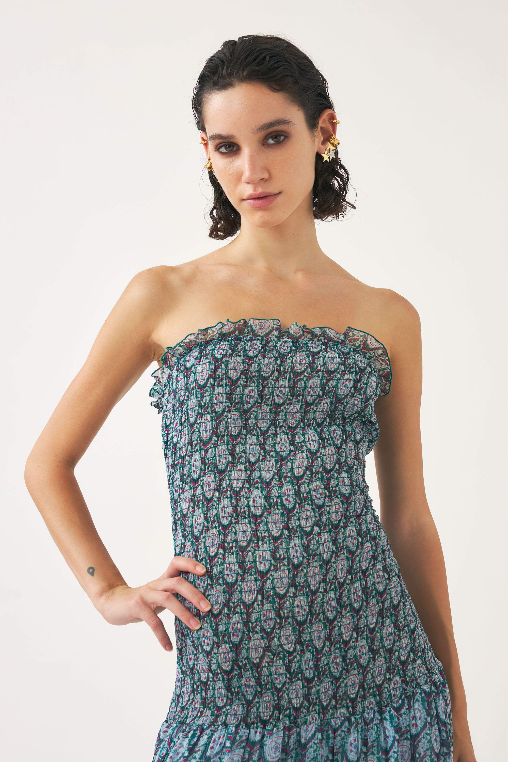 Vestido con corpiño fruncido de muselina Cassy