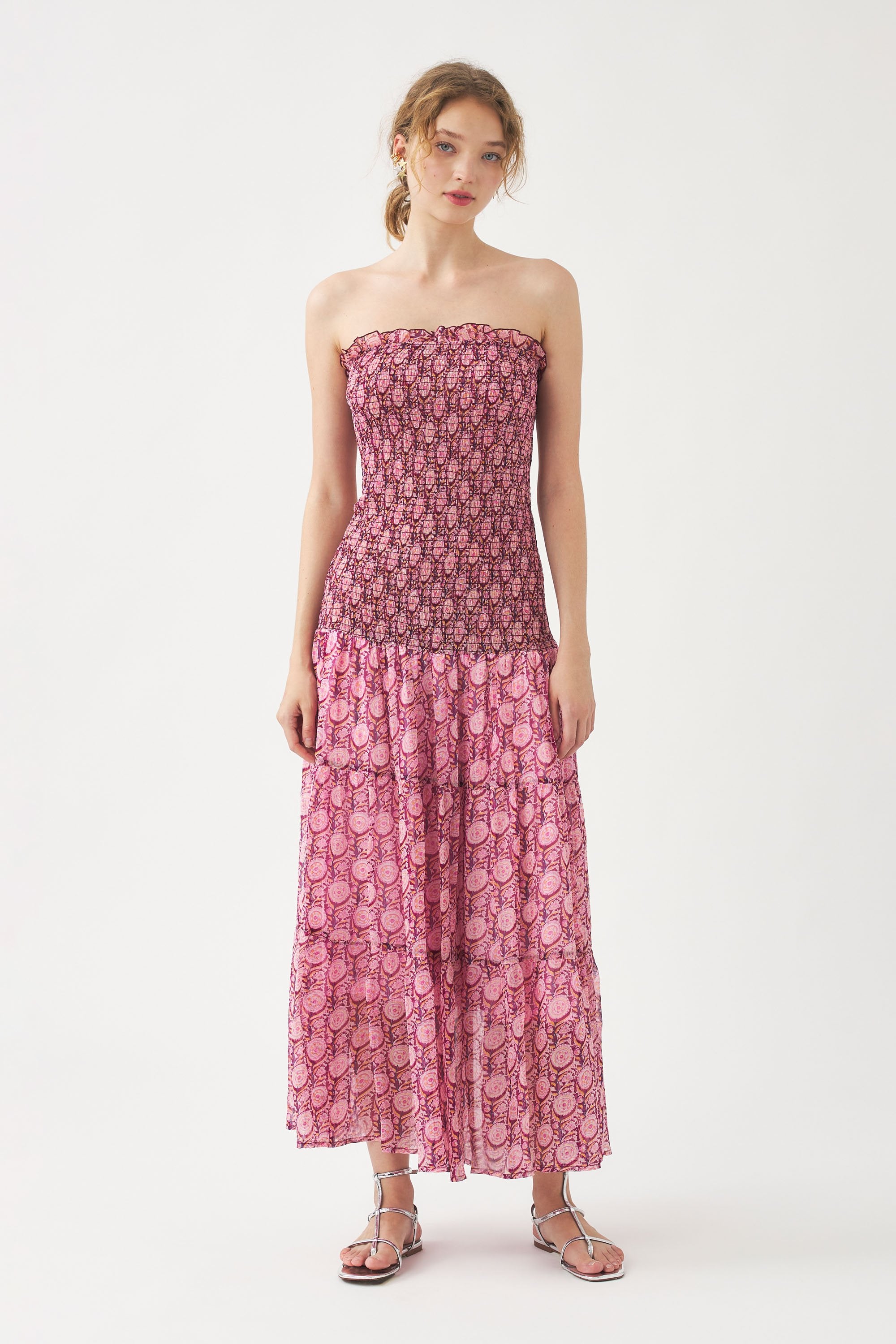 Robe bustier en mousseline à smocks Cassy