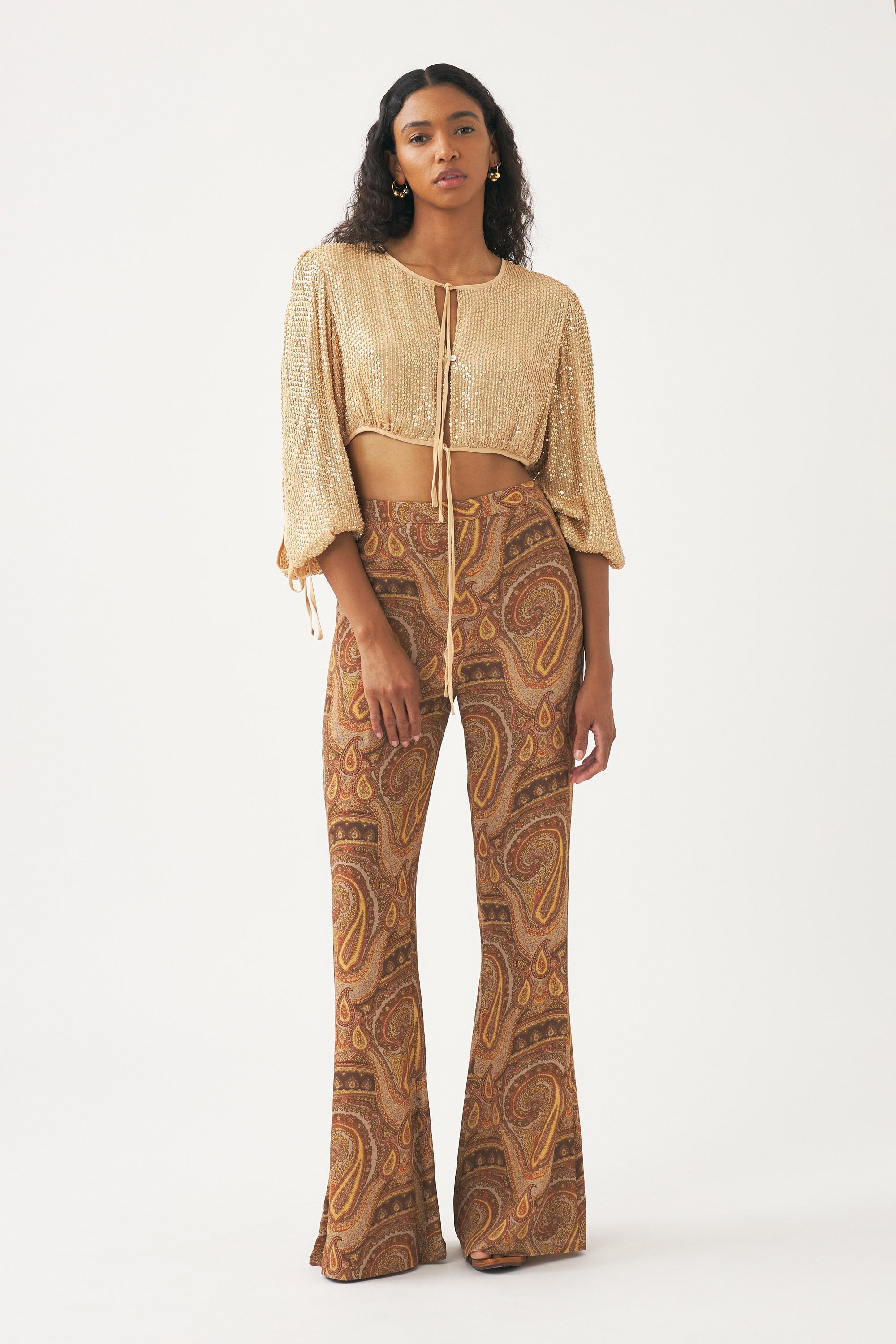 Crop top brodé à la main de perles Dune