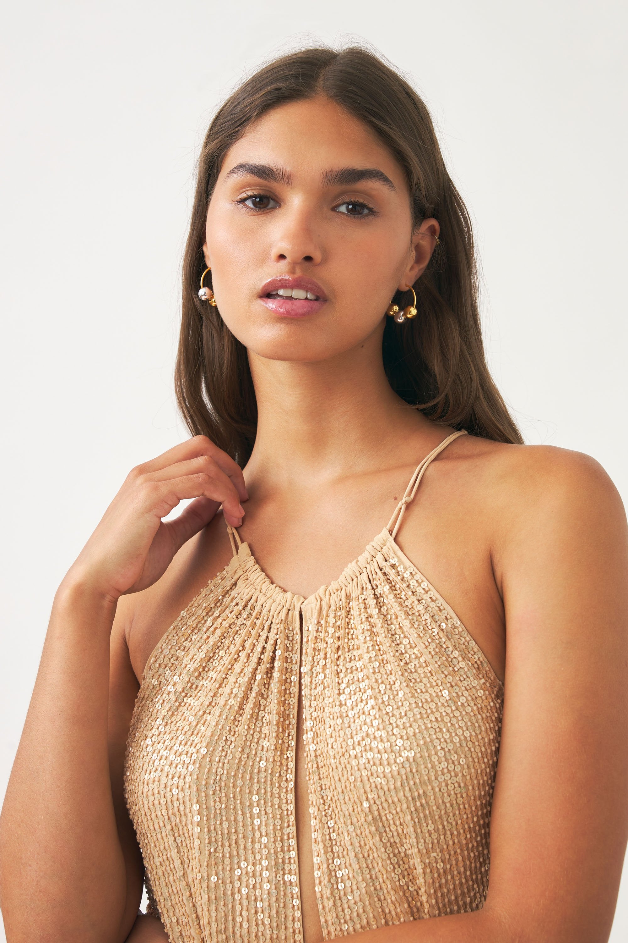 Maxi dress hand-embroidered with pearls Dune