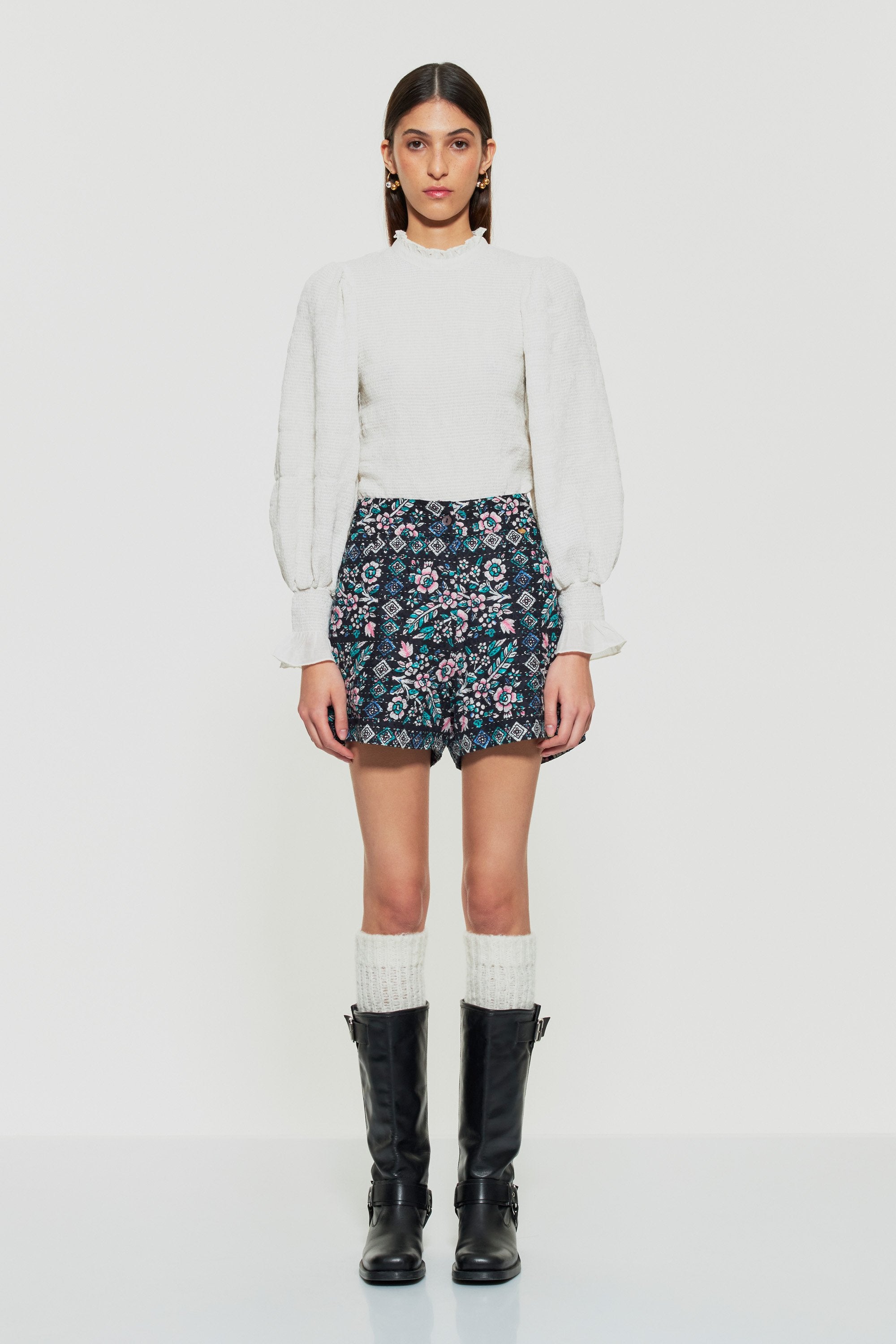 Floral quilted print shorts