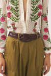 Lace-style openwork leather belt Galy