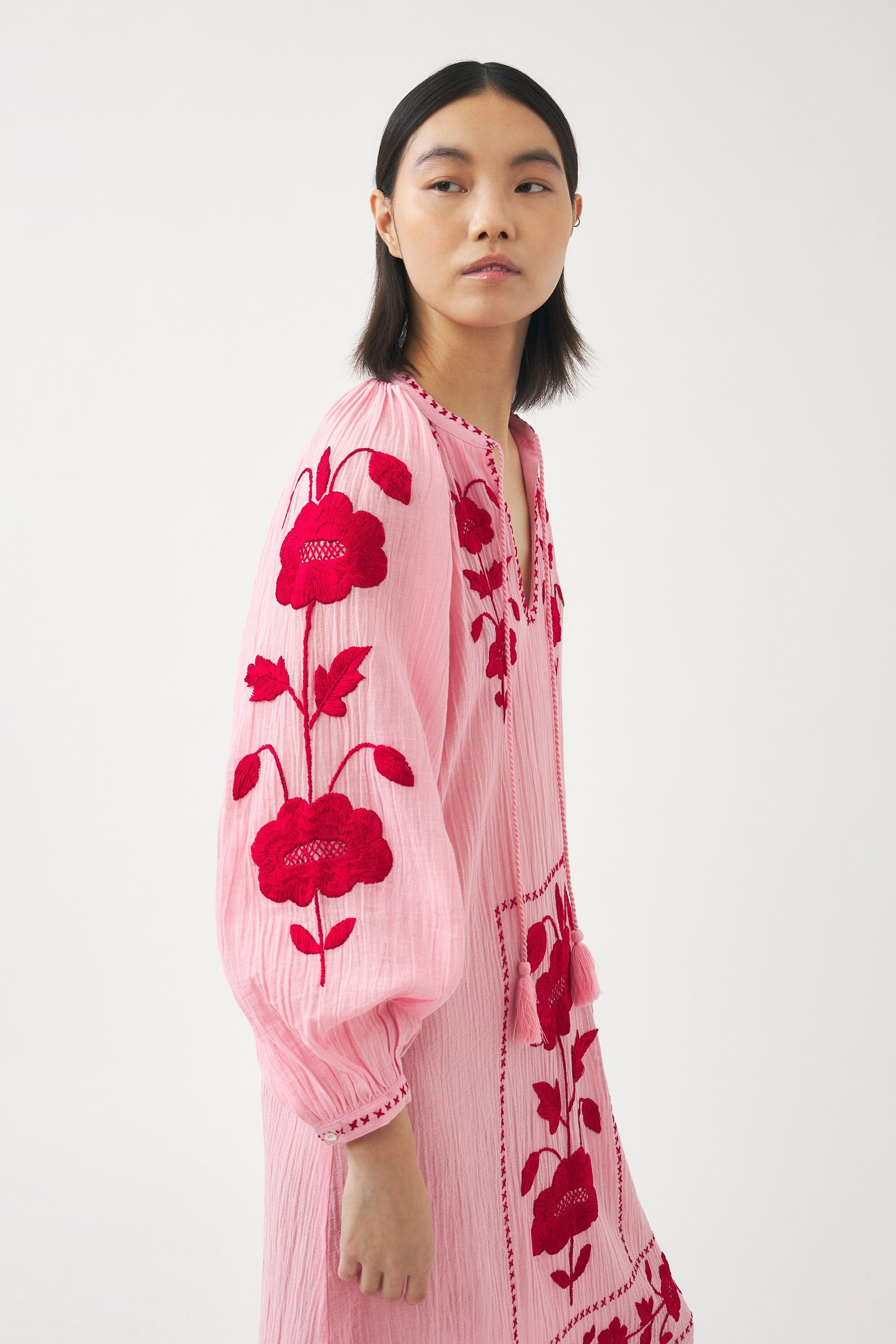 Dress with hand-embroidered silk details Ila