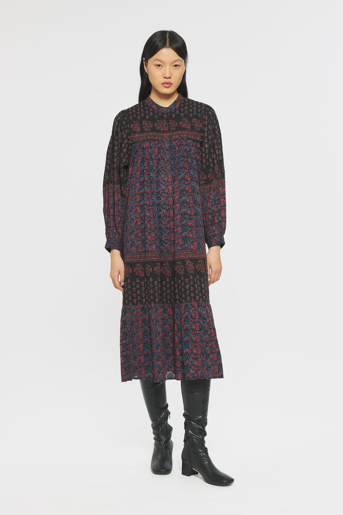 cotton puff sleeve maxi dress V-Neck Puff Sleeve Maxi Dress