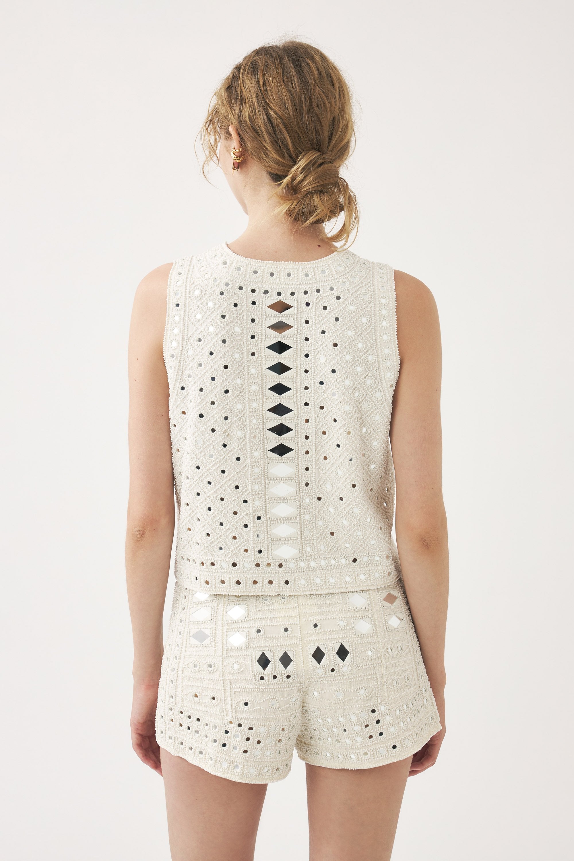 Sleeveless gilet embroidered with pearls and mirror pieces Mahani