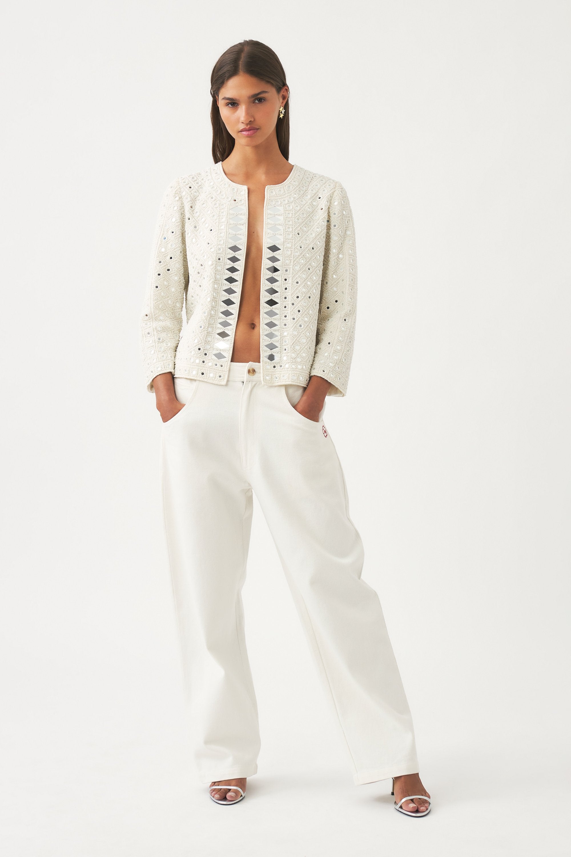 Veste de cocktail brodée de perles et de pièces miroir Mahani