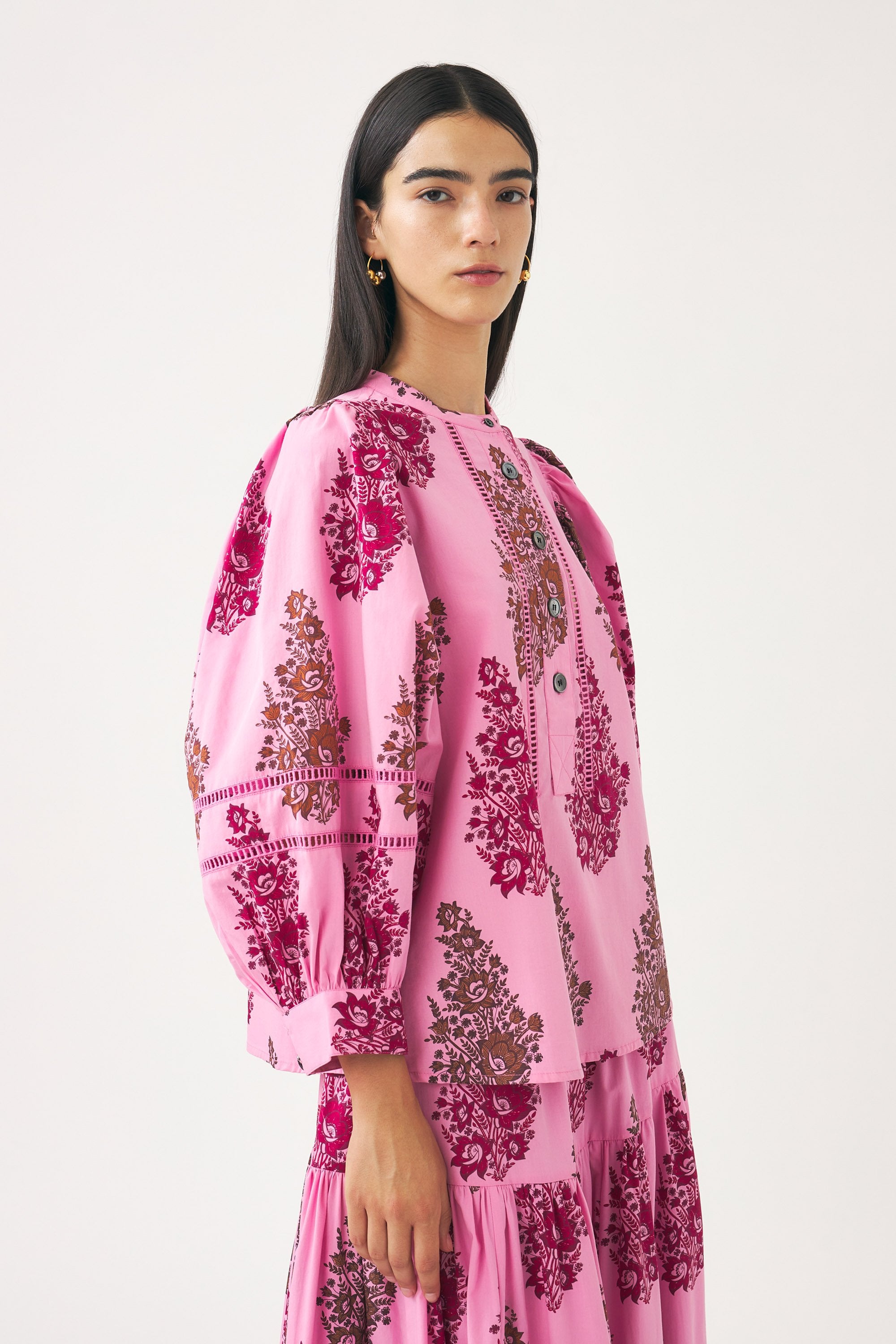 Blusa con maniche a sbuffo stampata Muguet