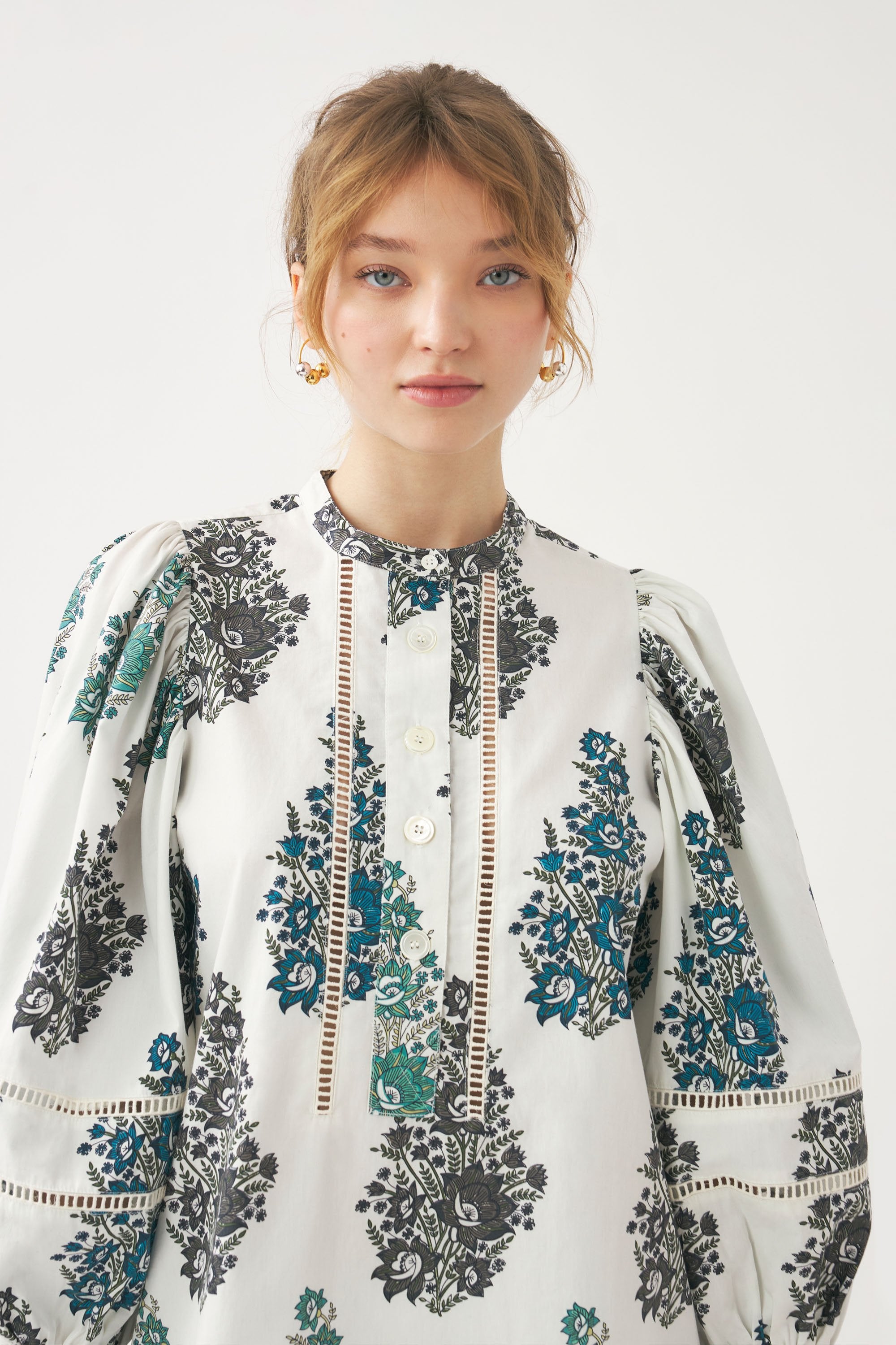 Puff sleeve print blouse Muguet