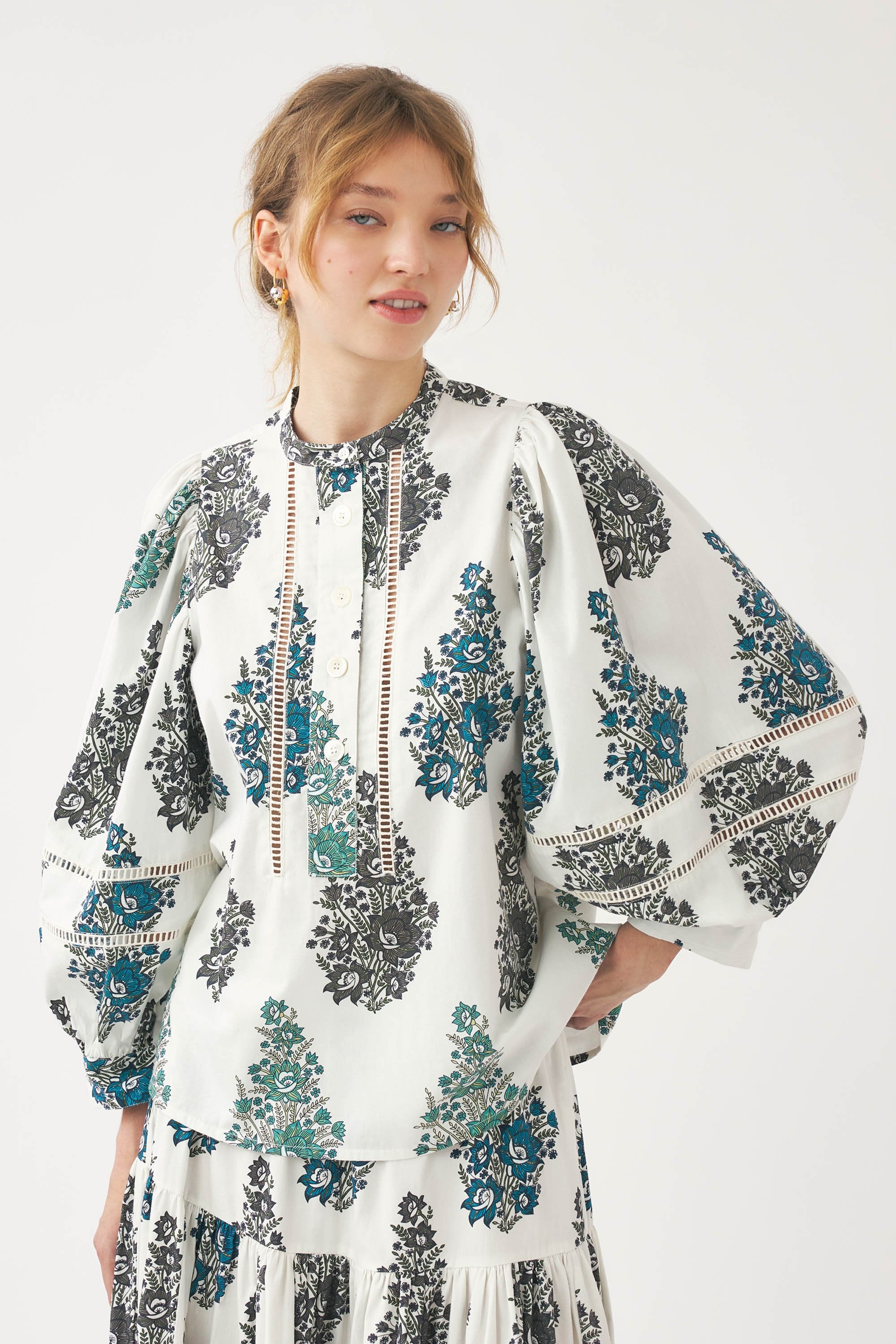 Puff sleeve print blouse Muguet