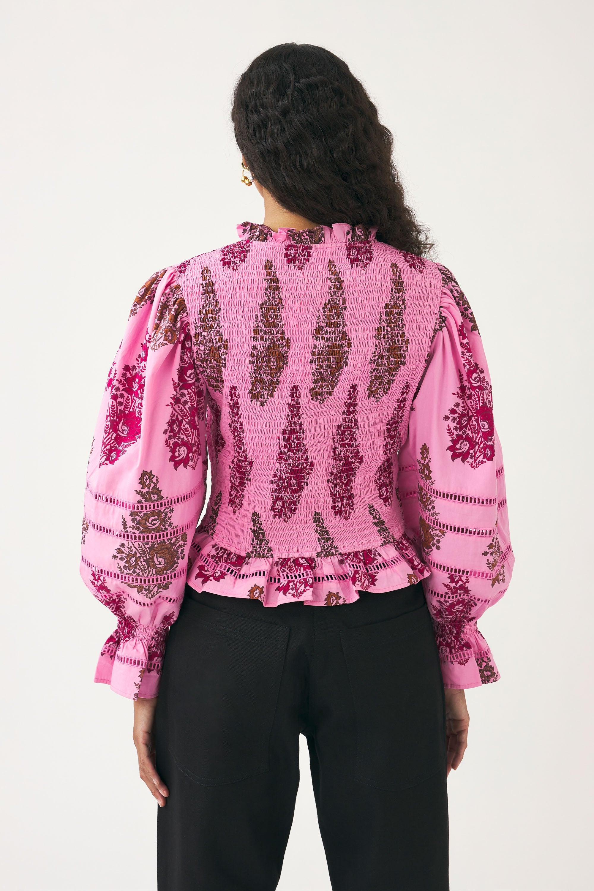 Gesmokte bedruckte Bluse Muguet