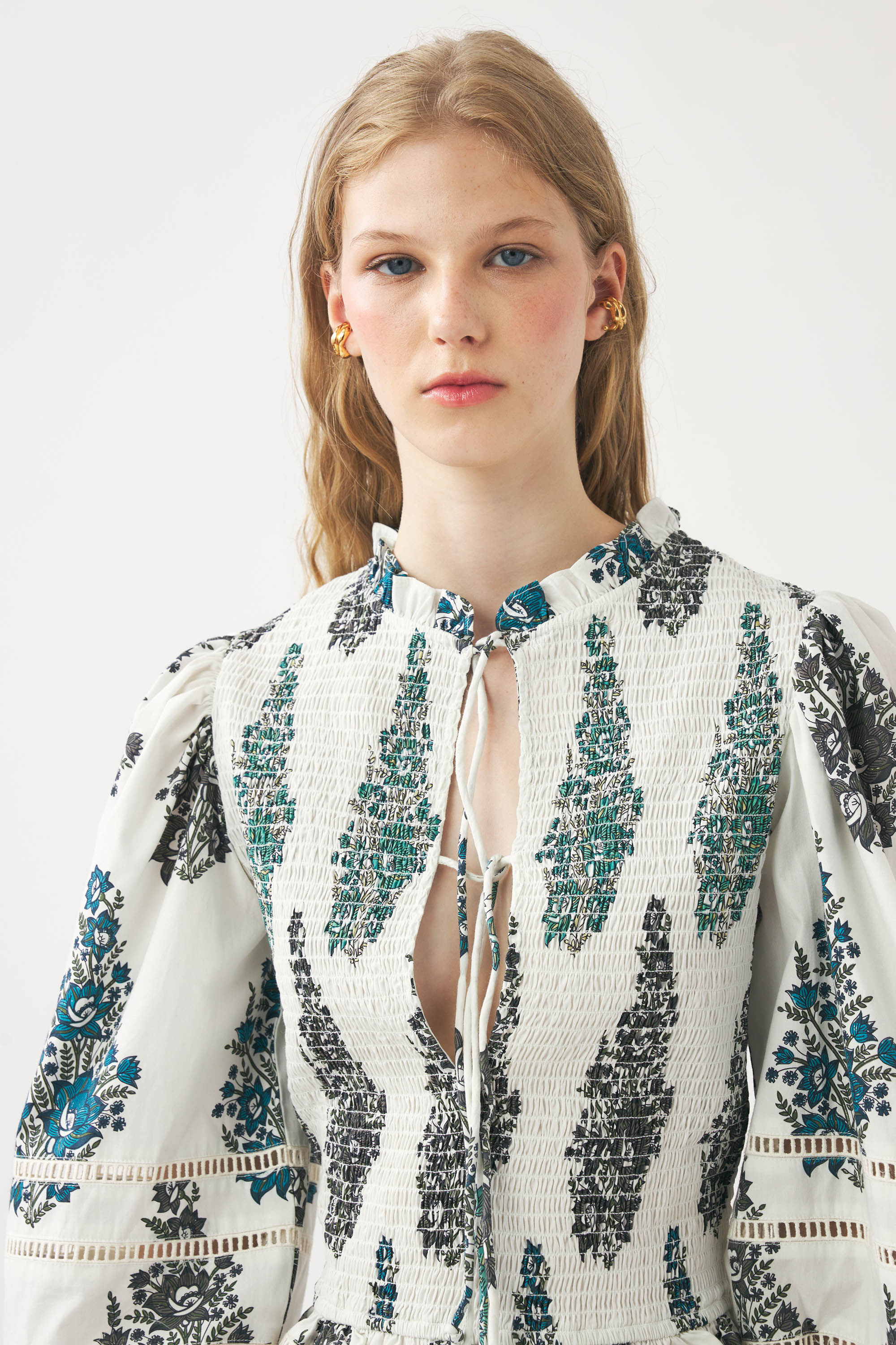 Print smocked blouse Muguet