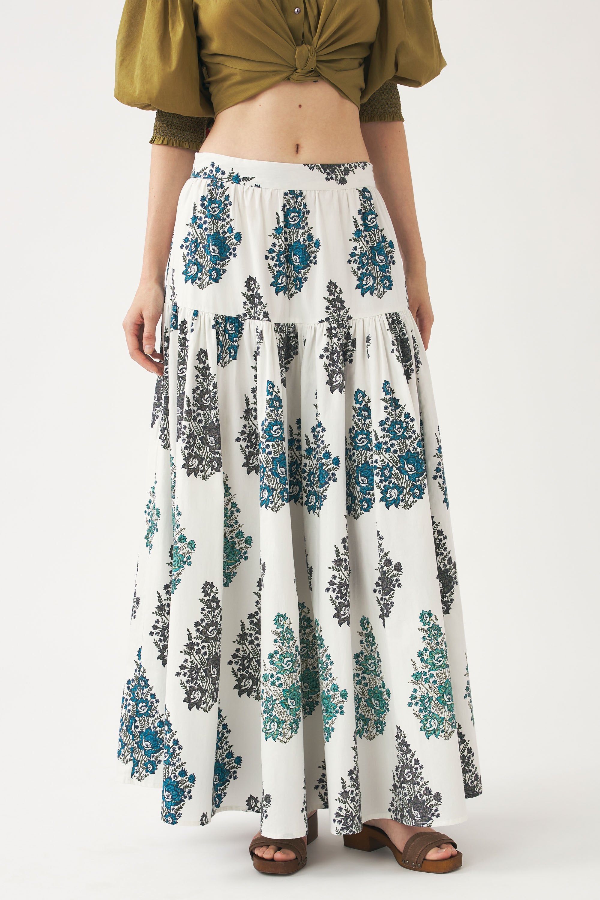 Hand-printed maxi skirt Muguet